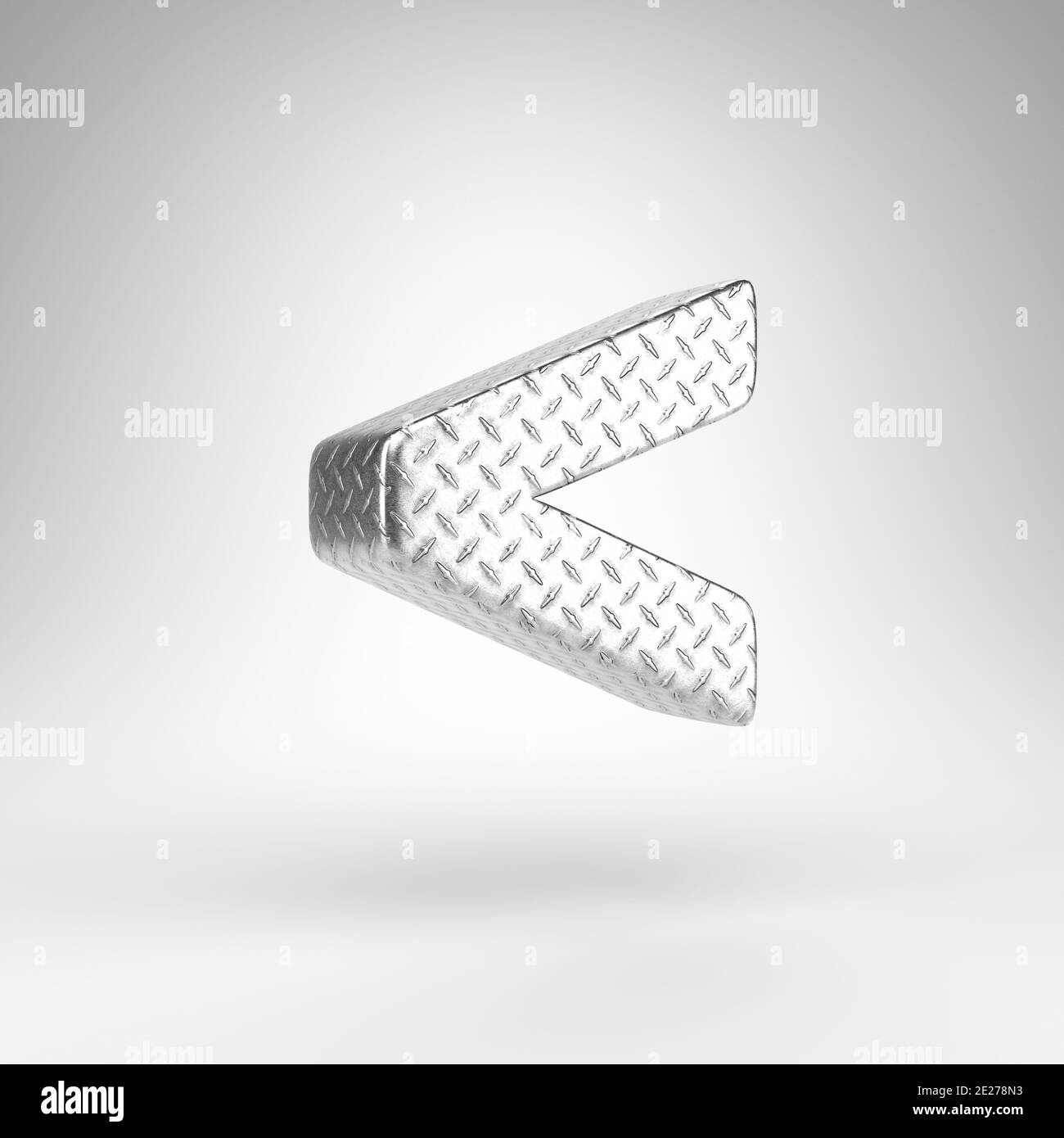 Less than symbol on white background. Aluminium 3D rendered sign with checkered plate texture. Stock Photo