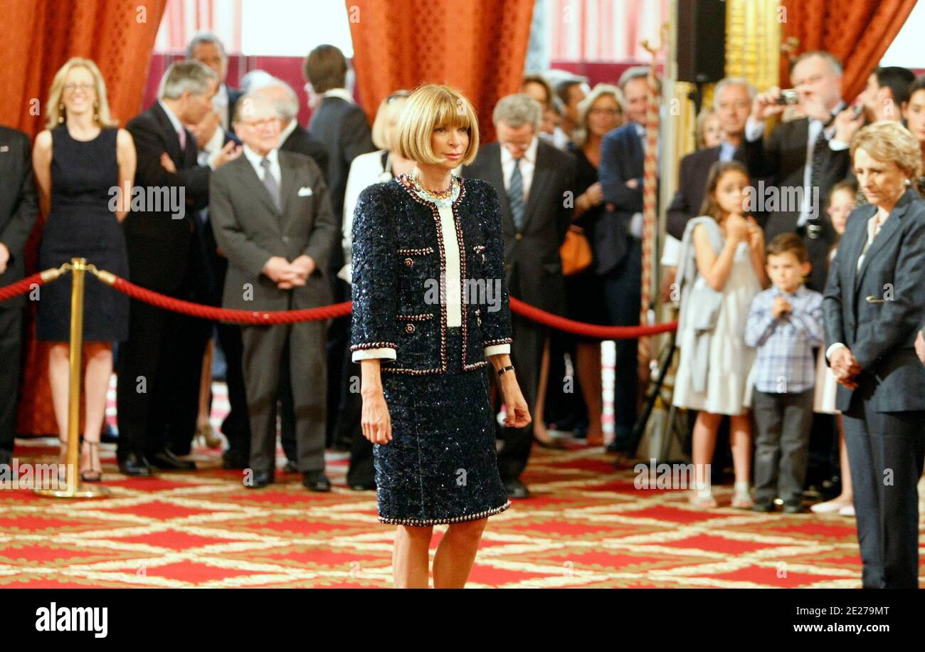 British-born editor-in-chief of American magazine Vogue Anna Wintour pictured at the Elysee Palace in Paris, France on July 6, 2011, during a ceremony where she was awarded with the medal of Chevalier of the Legion of Honor. Photo by Remy de la Mauviniere/Pool/ABACAPRESS.COM Stock Photo