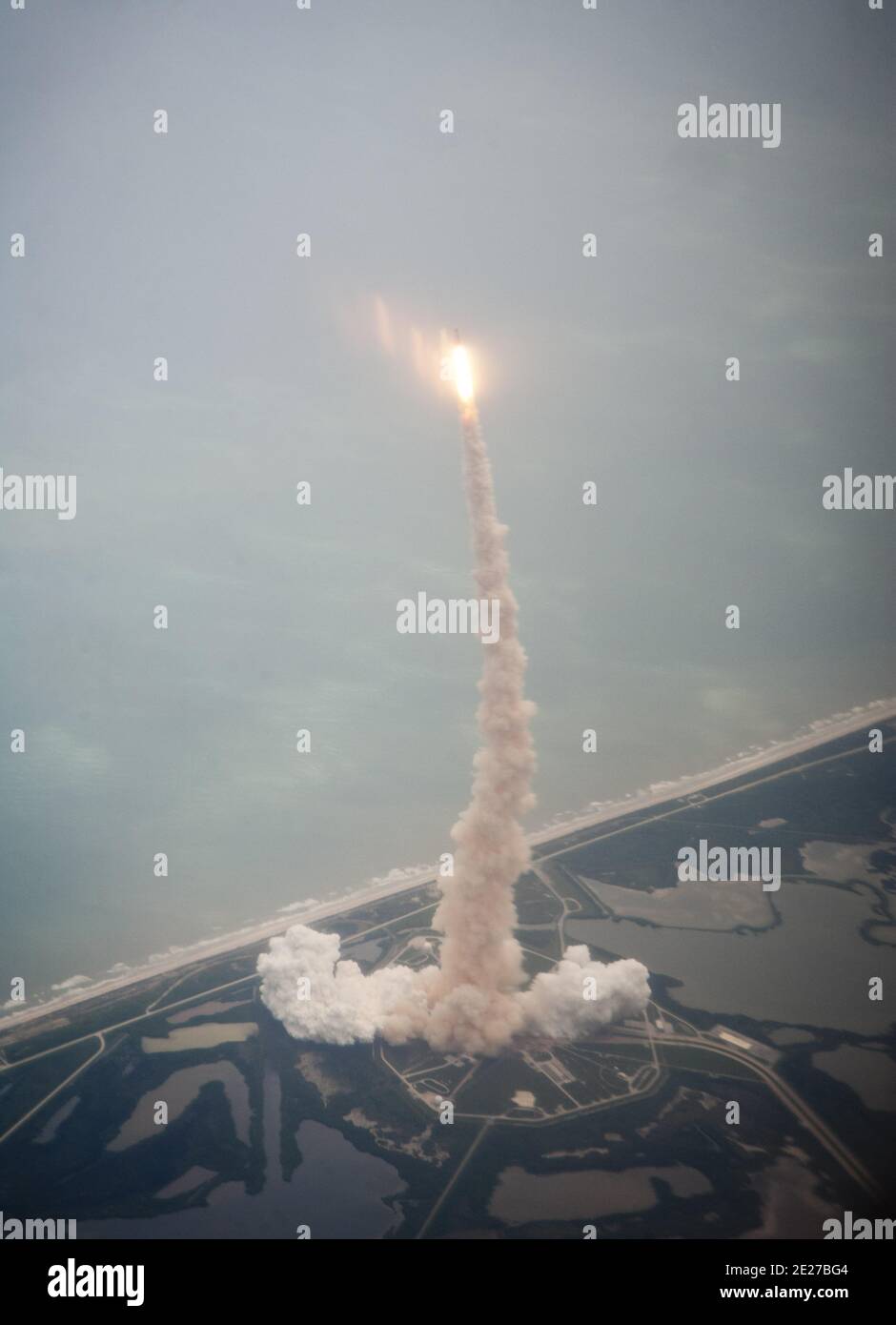 Space shuttle Atlantis is seen through the window of a Shuttle Training ...