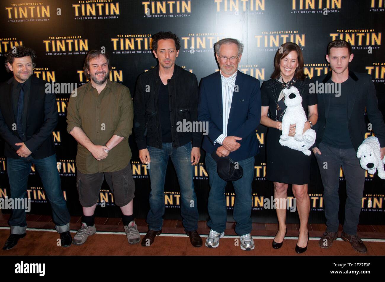 Director Steven Spielberg, Producers Peter Jackson and Kathleen Kennedy, Andy Serkis, Gad Elmaleh and Jamie Bell attending the french premiere of the movie 'The Adventures of Tintin : Secret of the Unicorn' held at the Royal Monceau Hotel in Paris, France on July 19, 2011. Photo by Nicolas Genin/ABACAPRESS.COM Stock Photo