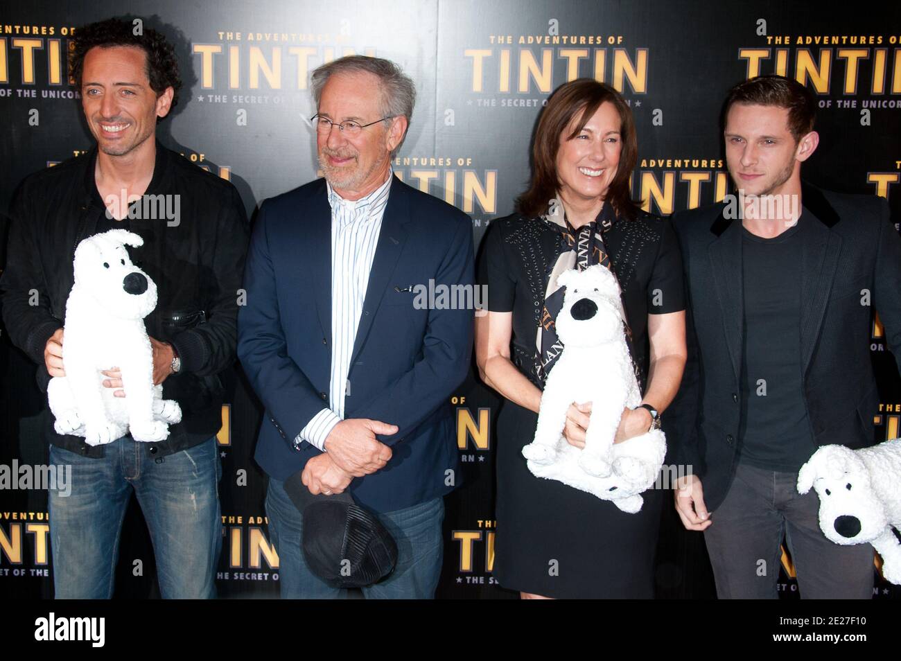 Director Steven Spielberg, Producer Kathleen Kennedy Gad Elmaleh and Jamie Bell attending the french premiere of the movie 'The Adventures of Tintin : Secret of the Unicorn' held at the Royal Monceau Hotel in Paris, France on July 19, 2011. Photo by Nicolas Genin/ABACAPRESS.COM Stock Photo