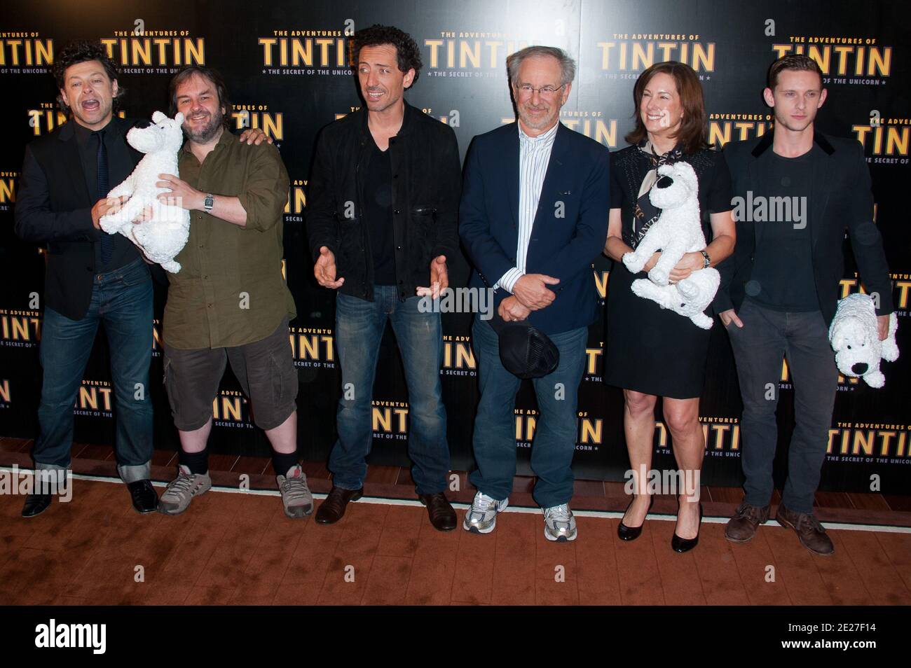 Director Steven Spielberg, Producers Peter Jackson and Kathleen Kennedy, Andy Serkis, Gad Elmaleh and Jamie Bell attending the french premiere of the movie 'The Adventures of Tintin : Secret of the Unicorn' held at the Royal Monceau Hotel in Paris, France on July 19, 2011. Photo by Nicolas Genin/ABACAPRESS.COM Stock Photo