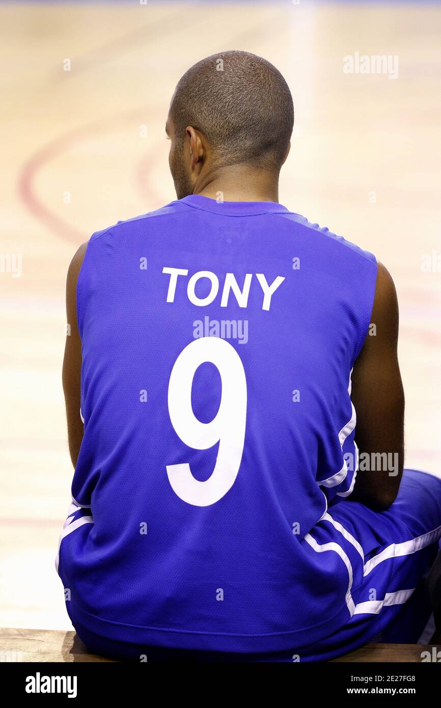 French basketball player Tony Parker takes part in a charity game organized  by French national basketball team player, Boris Diaw, to support the  association "Babac'ards" which develops projects in Senegal for youth
