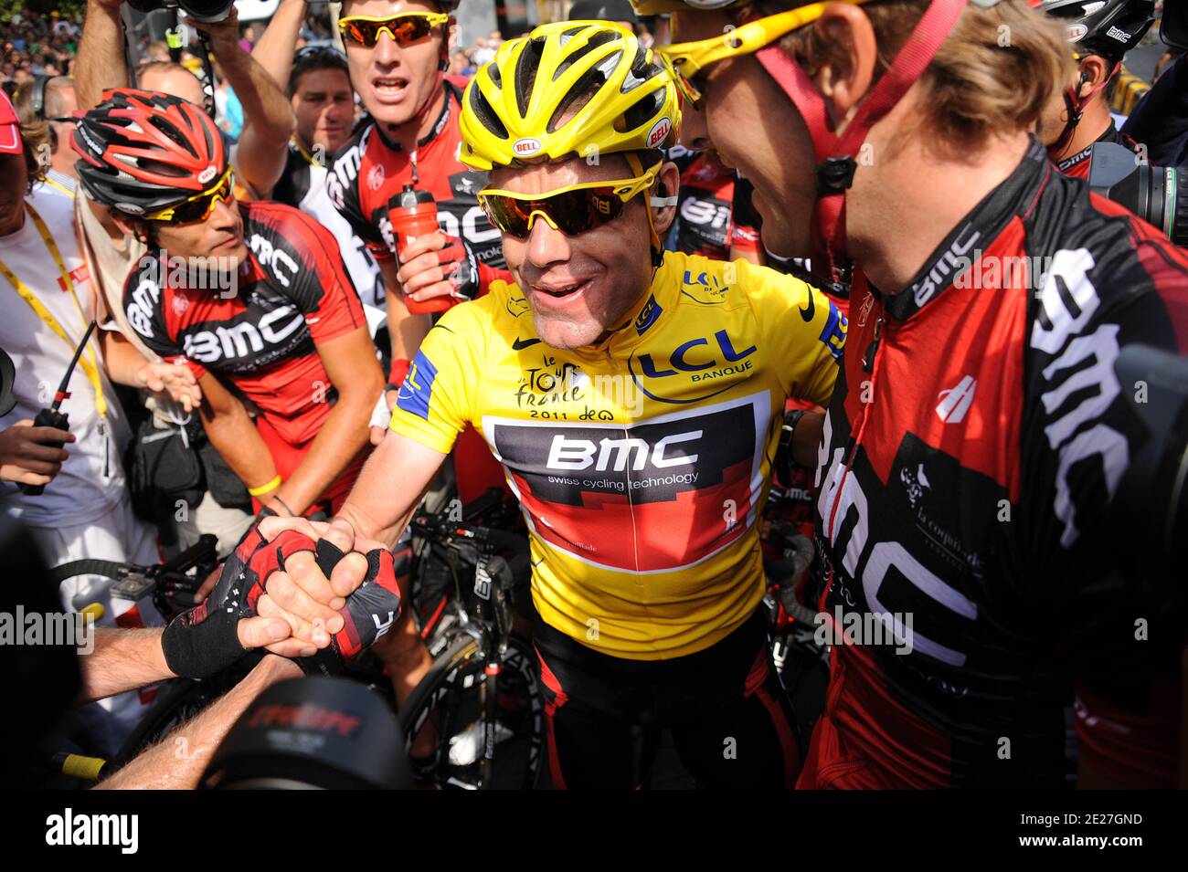 ustralia's Cadel Evans celebrates winning the Tour de France following the stage twenty one of the Tour de France from Creteil to Paris, France on July 24, 2011. Photo by Giancarlo Gorassini/ABACAPRESS.COM Stock Photo