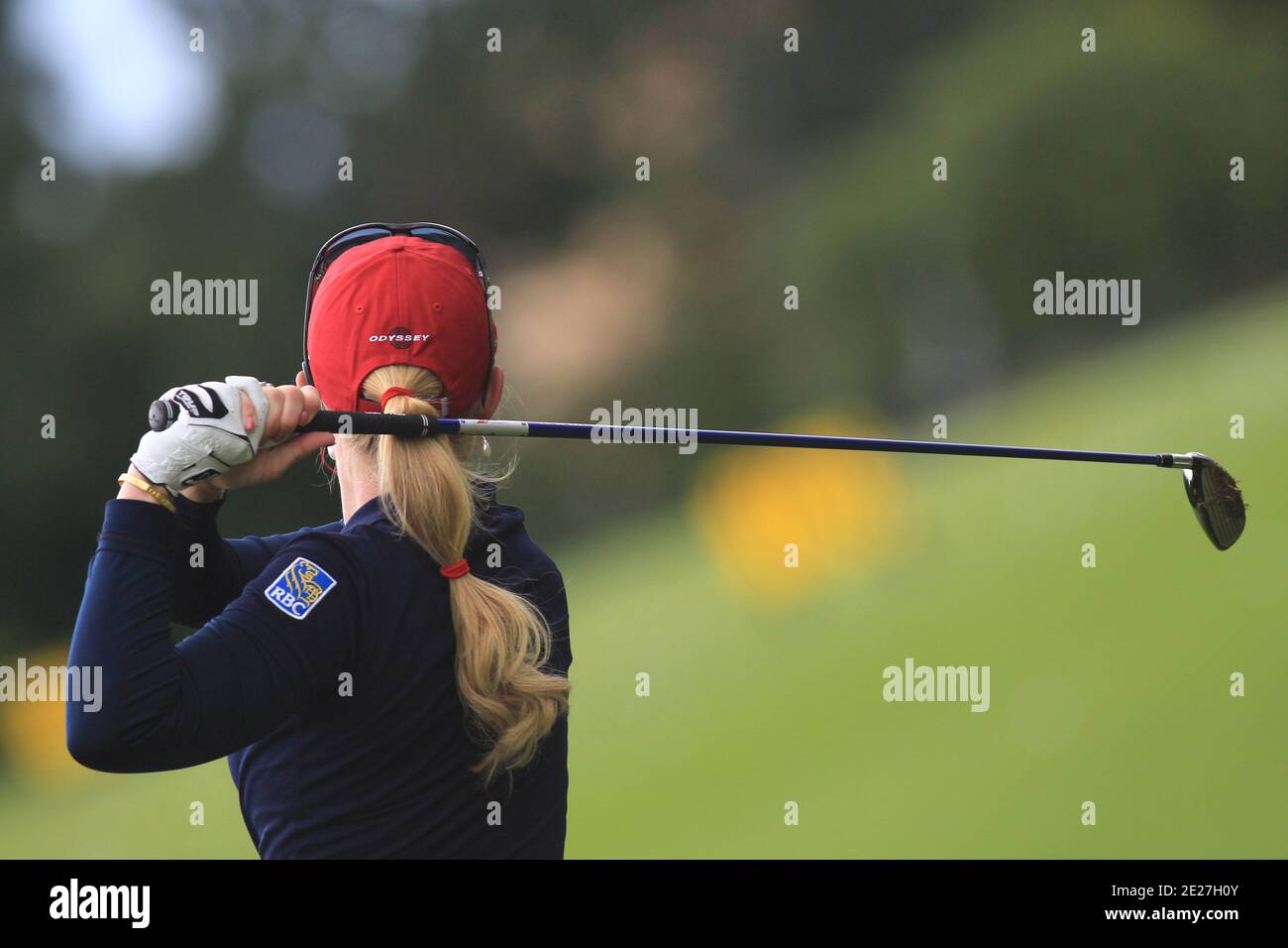 Morgan Pressel of USA is warming up on the practice drills during the 4th round of the Evian Masters, in Evian-les-Bains, French Alps, France on July 24, 2011. Photo by Manuel Blondeau/ABACAPRESS.COM Stock Photo