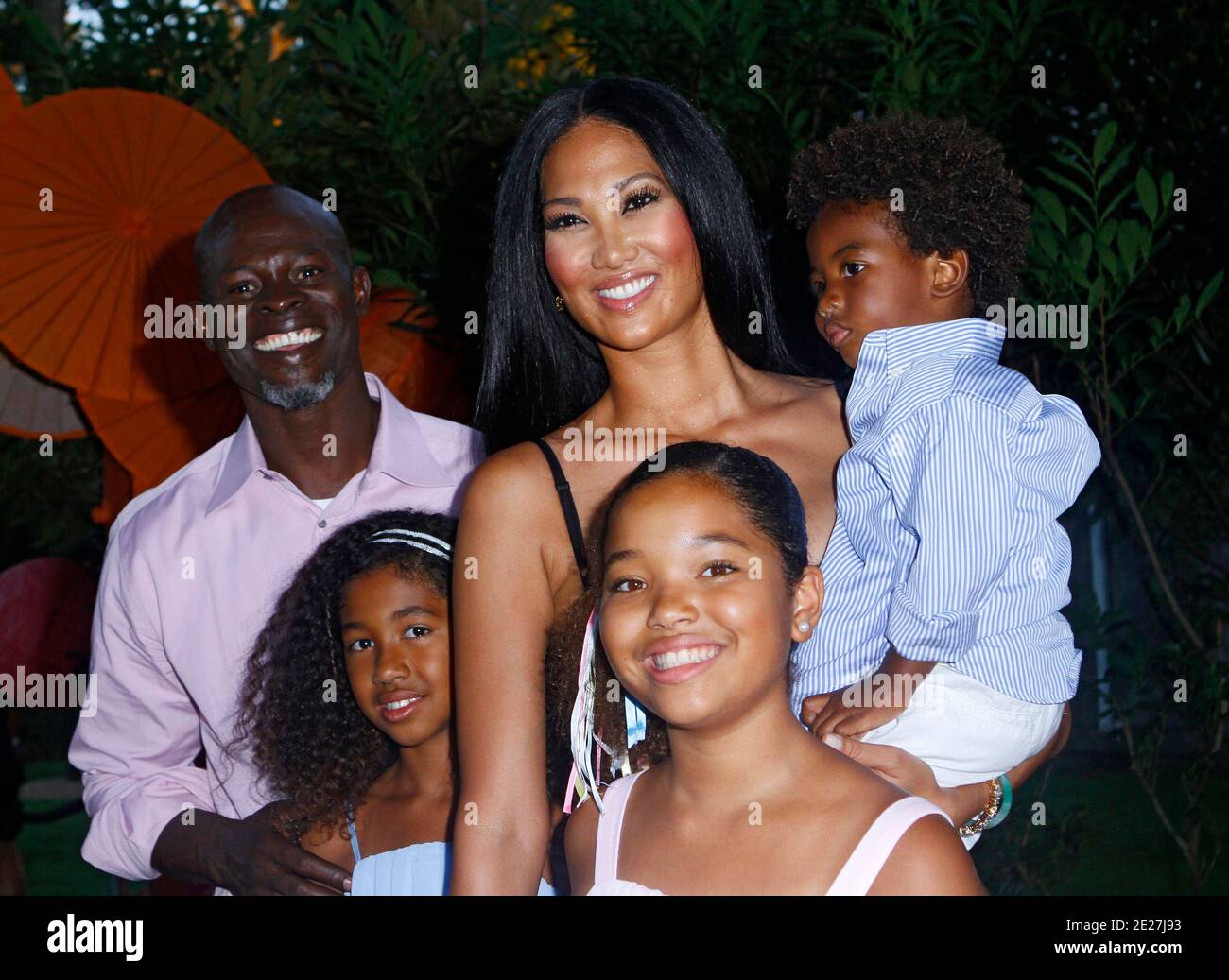 Djimon Honsou, Aoki Lee Simmons, Kimora Lee Honsou, Kenzo Honsou and Ming Lee Simmons attend the 12th Annual Art For Life Event at Russell Simmons's private estate in East Hampton, NY, USA, on July 30, 2011. Photo by Donna Ward/ABACAPRESS.COM Stock Photo