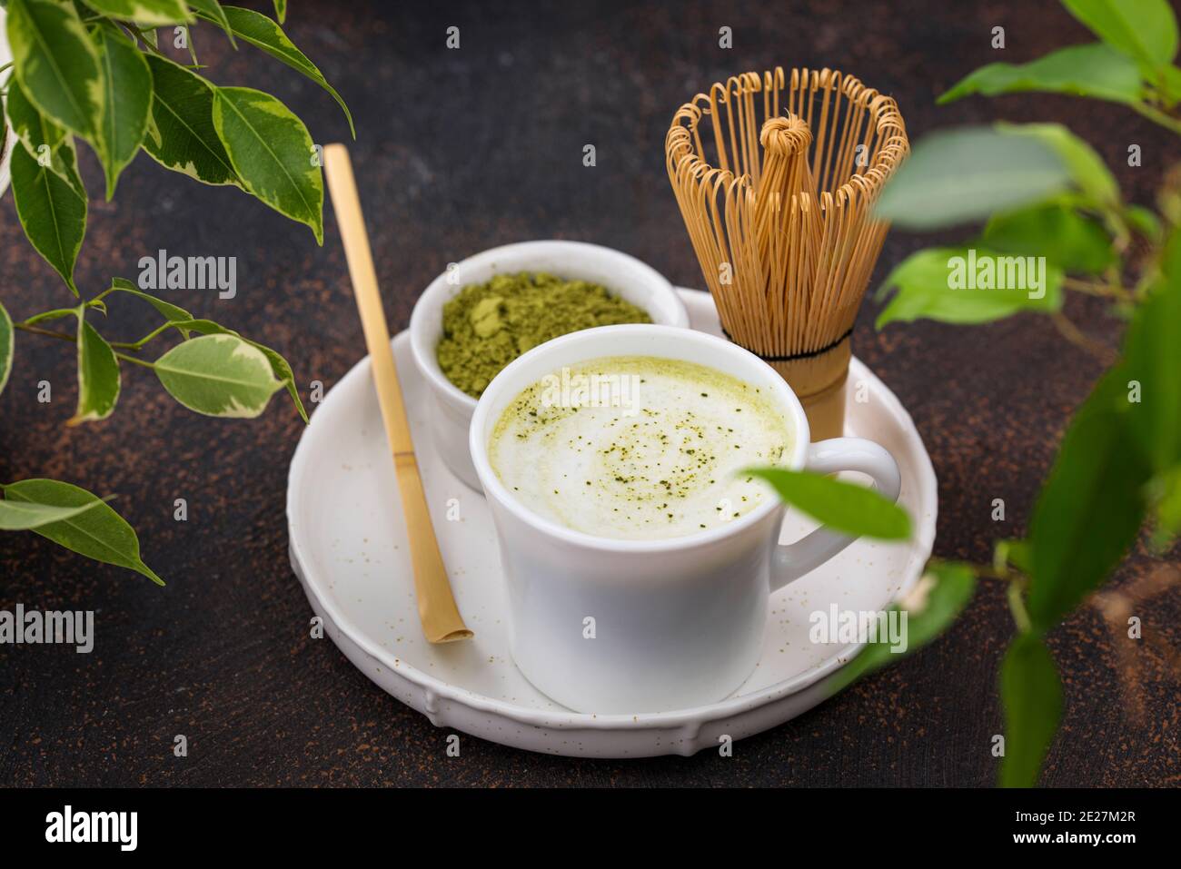 Green healthy matcha latte drink Stock Photo