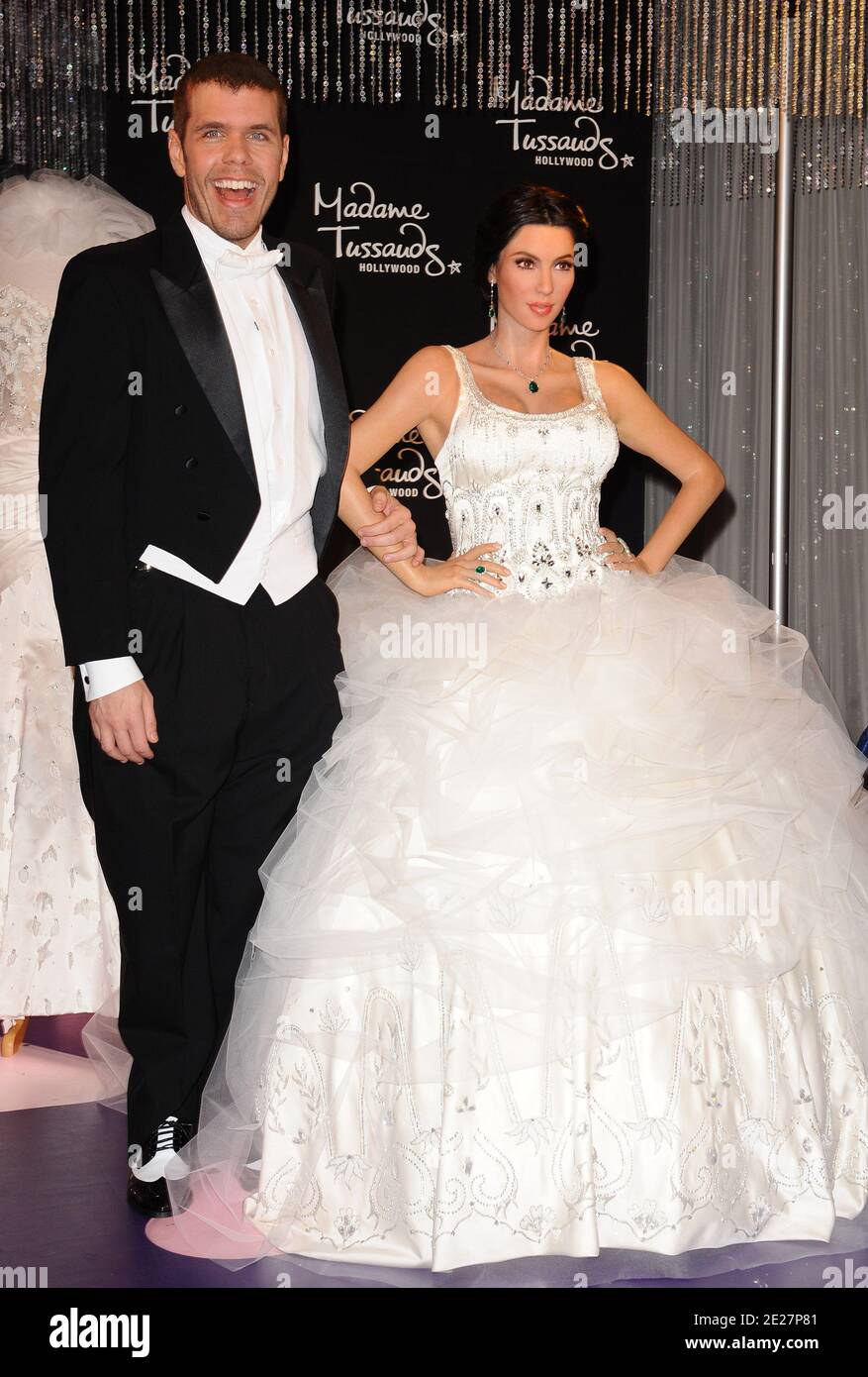 Perez Hilton unveils the all new Kim Kardashian in wedding dress wax figure  at Madame Tussauds Hollywood. Kim Kardashian will marry Kris Humphries on  August 20th. Los Angeles, August 18, 2011. Photo