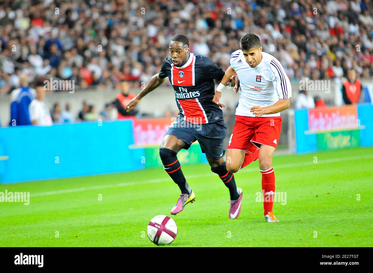 PSG's Jean-Eude Maurice fights for the ball during the UEFA Europa League  Playoffs soccer match, Paris Saint-Germain vs Differdange, Second Leg, at  the Parc des Princes in Paris, France on August 25,