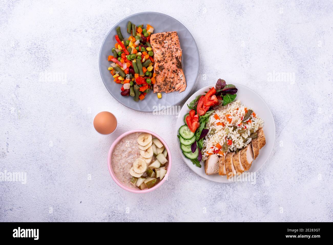 Breakfast, lunch and dinner. Day menu Stock Photo - Alamy