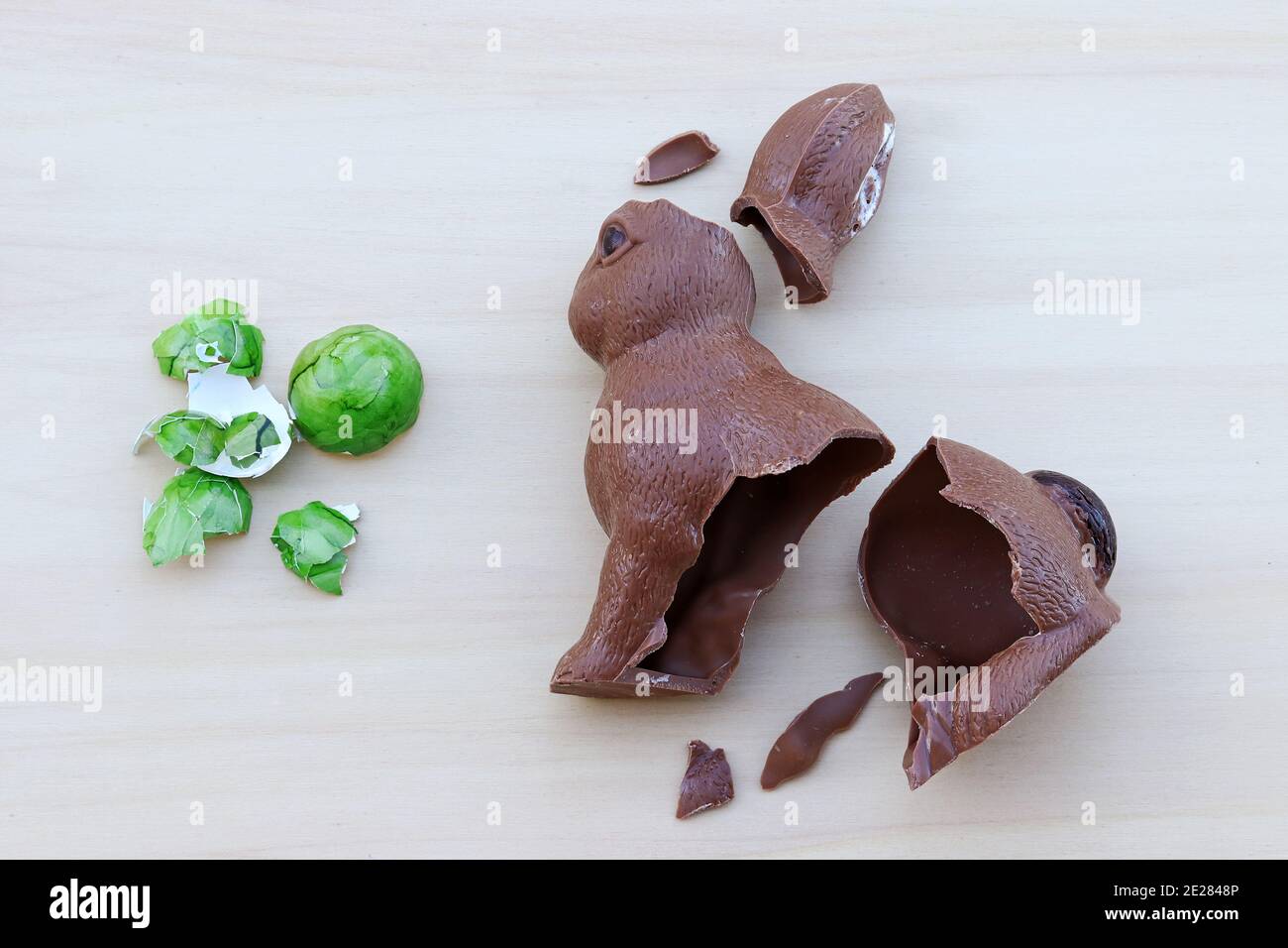 At Easter, chocolate Easter bunnies and Easter eggs are eaten Stock Photo