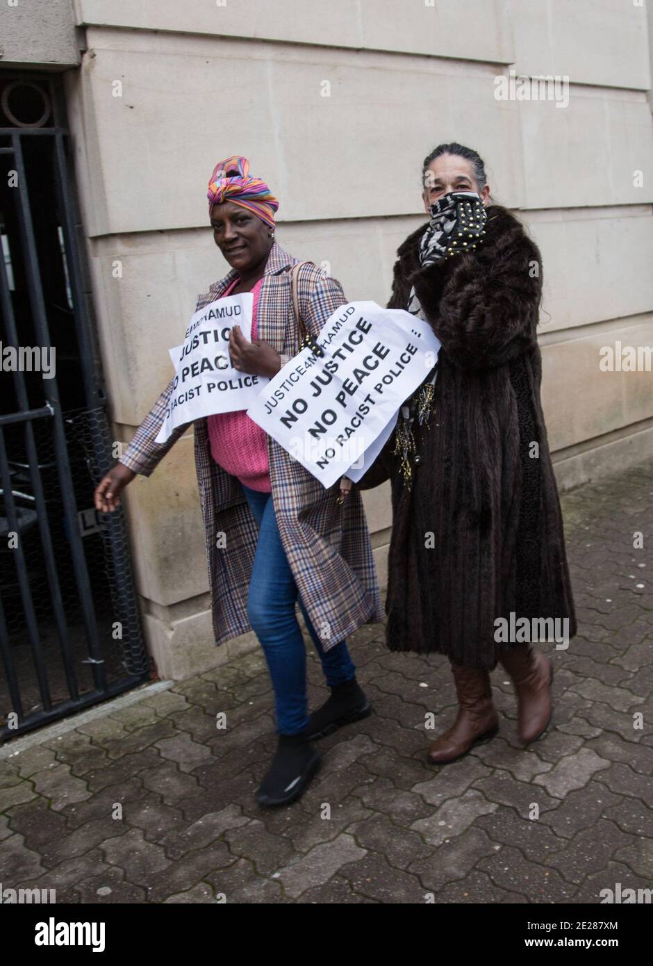 #Justice4Mohamud community march on Cardiff Bay police station, Tuesday 12 January, 2021 Stock Photo