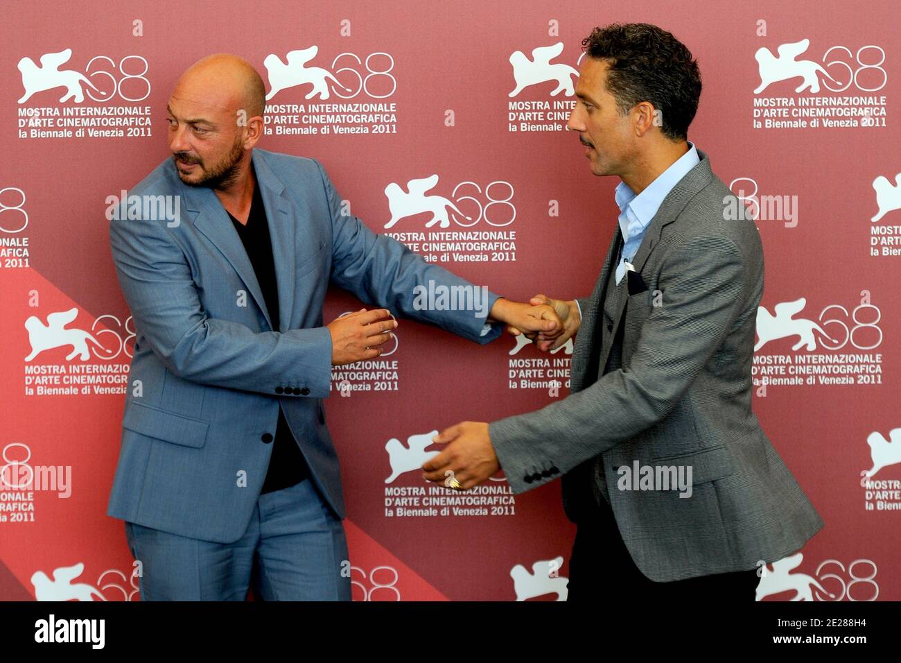 Giuseppe Fiorello and Emanuele Crialese attending the photocall for 'Terraferma' during the 68th Venice International Film Festival, Mostra Internazionale d'Arte Cinematografica, at Palazzo del Casino in Venice, Italy on September 4, 2011. Photo by Aurore Marechal/ABACAPRESS.COM Stock Photo