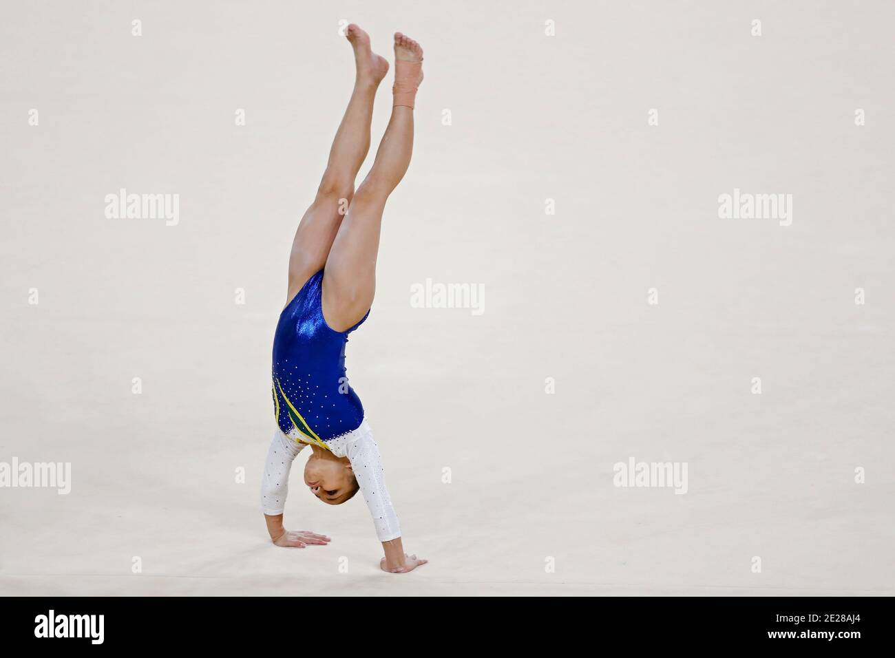 Flavia Saraiva at Rio 2016 Summer Olympic Games artistic gymnastics. Brazilian team ahlete performs vault training session before medal competition Stock Photo
