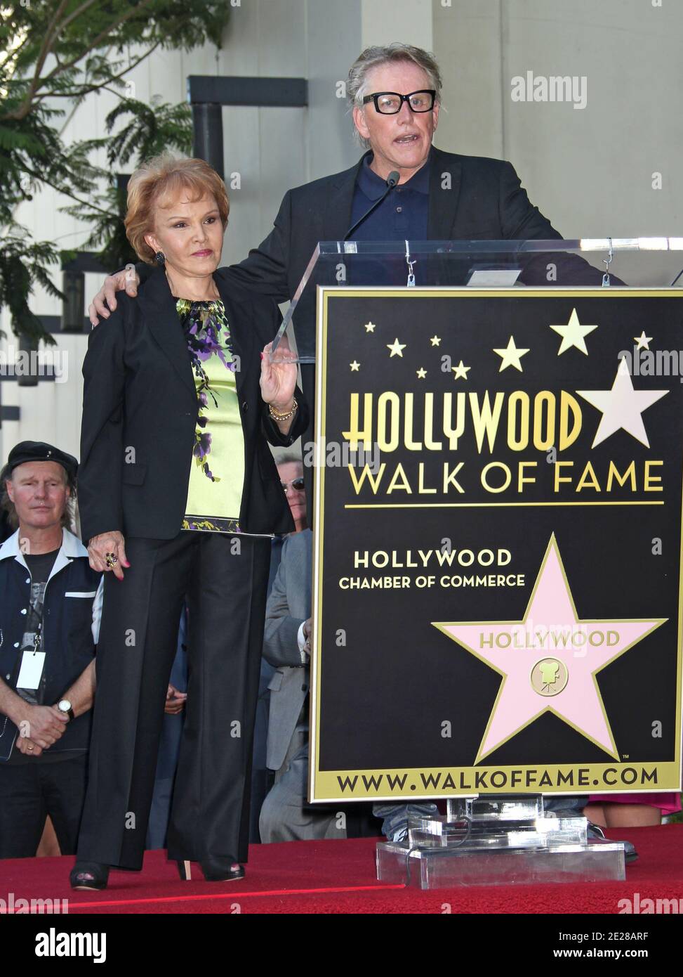 Maria Elena Holly, Gary Busey as Buddy Holly is honored on the Hollywood Walk of Fame in front of the Capital Records Building, Hollywood, California. September 7, 2011. (Pictured: Maria Elena Holly, Gary Busey). Photo by Baxter/ABACAPRESS.COM Stock Photo