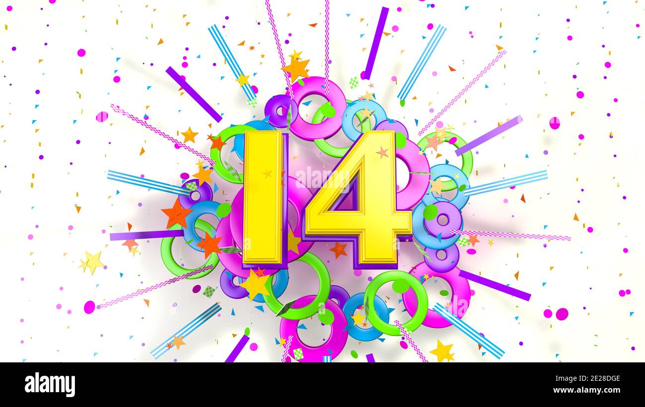 Number 14 for promotion, birthday or anniversary on an explosion of