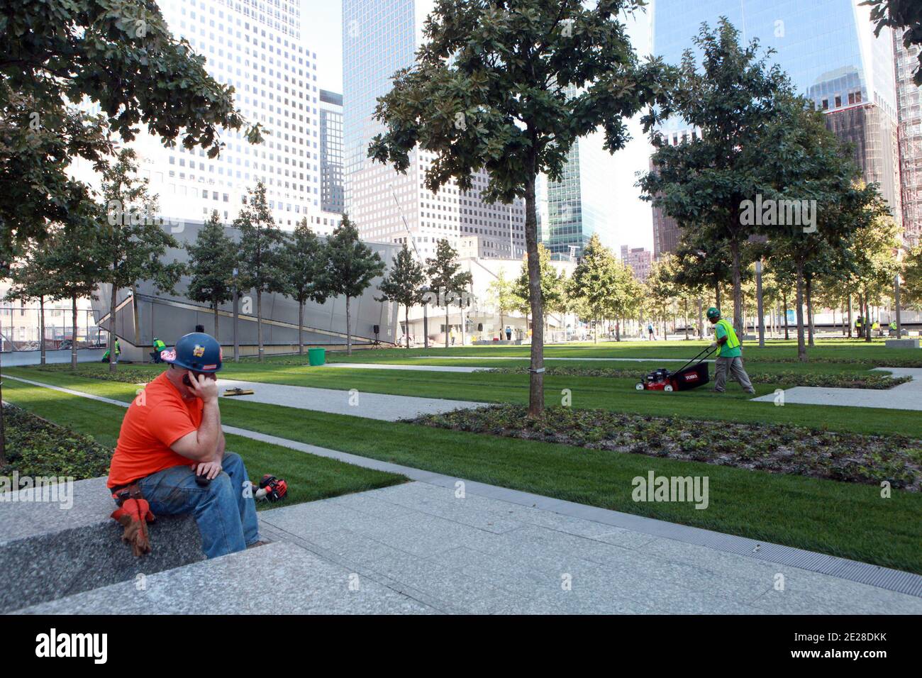 Two days before the 10th anniversary of the 9/11 attacks, security was heavy in front of the Freedom Tower at the World Trade Center site in New York, NY, USA on September 09, 2011. Photo by ABACAPRESS.COM Stock Photo
