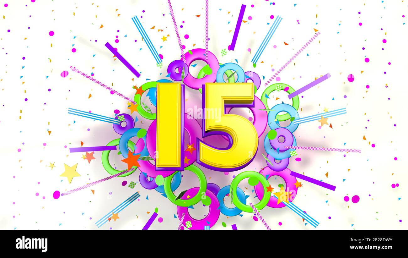Number 15 for promotion, birthday or anniversary on an explosion of