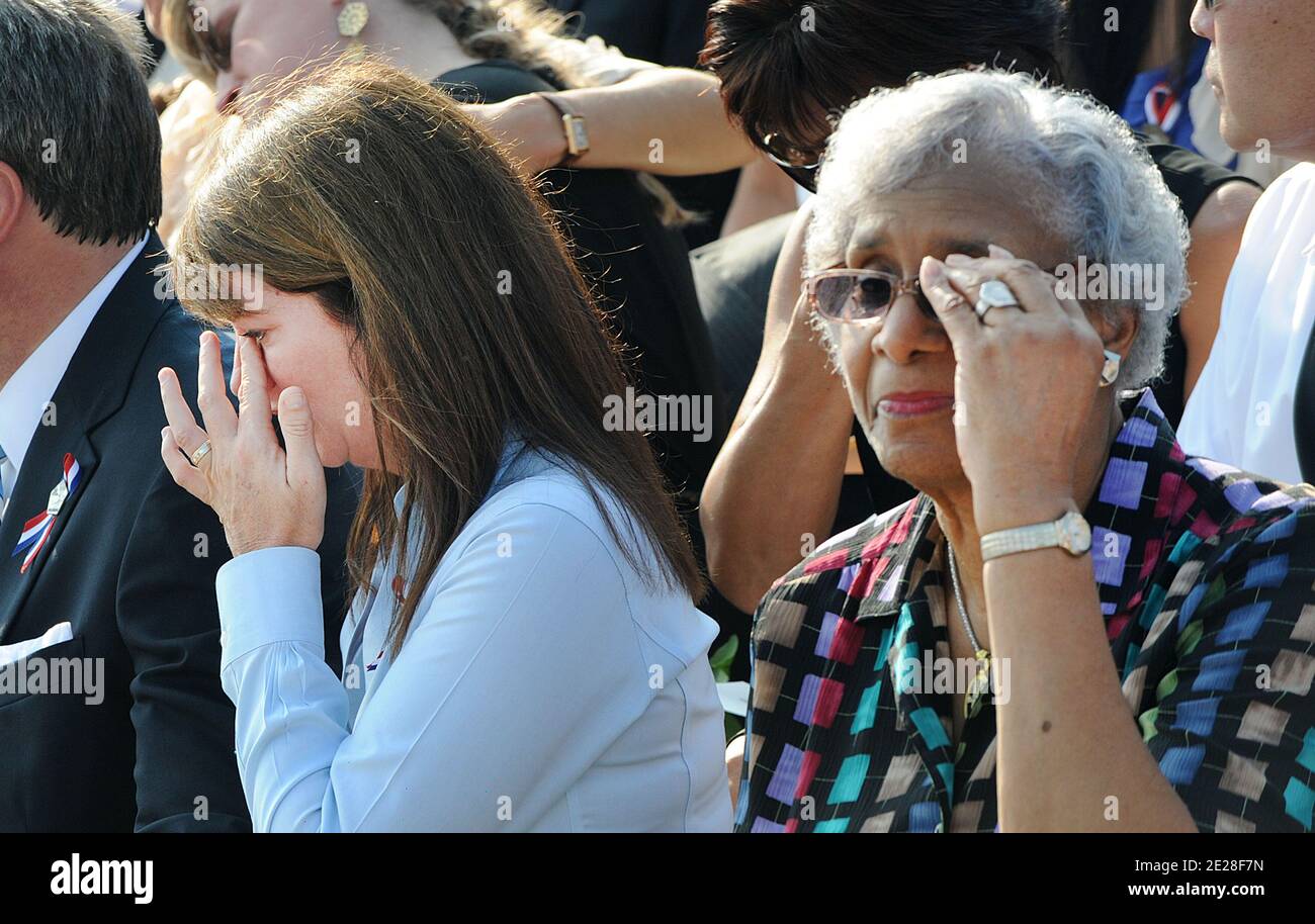 Guests react during the commemoration of the 10th anniversary of 9/11 2001 terrorist attacks at the Pentagon on September 11, 2011 in Arlington, VA, USA. Photo by Olivier Douliery/ABACAPRESS.COM Stock Photo