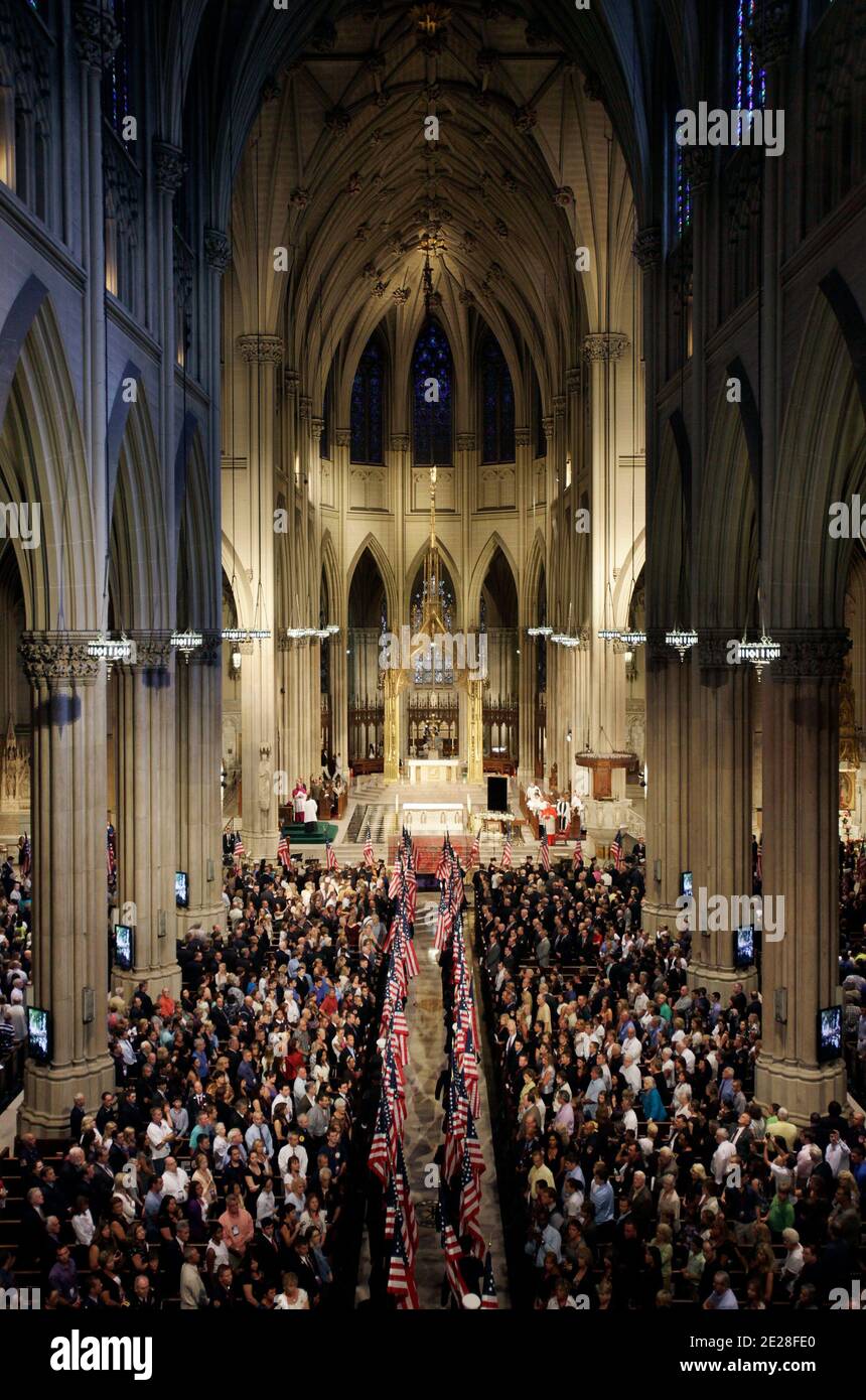 Flags are carried into St. Patrick's Cathedral during a ceremony to honor New York firefighters that were killed in the attacks on the World Trade Center, September 10, 2011, in New York. POOL/Seth Wenig/AP Photo pool/ABACAPRESS.COM Stock Photo
