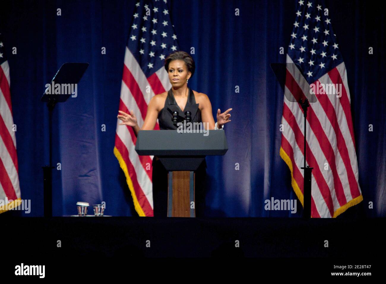 First Lady Michelle Obama introduces the president Barack Obama at a ...