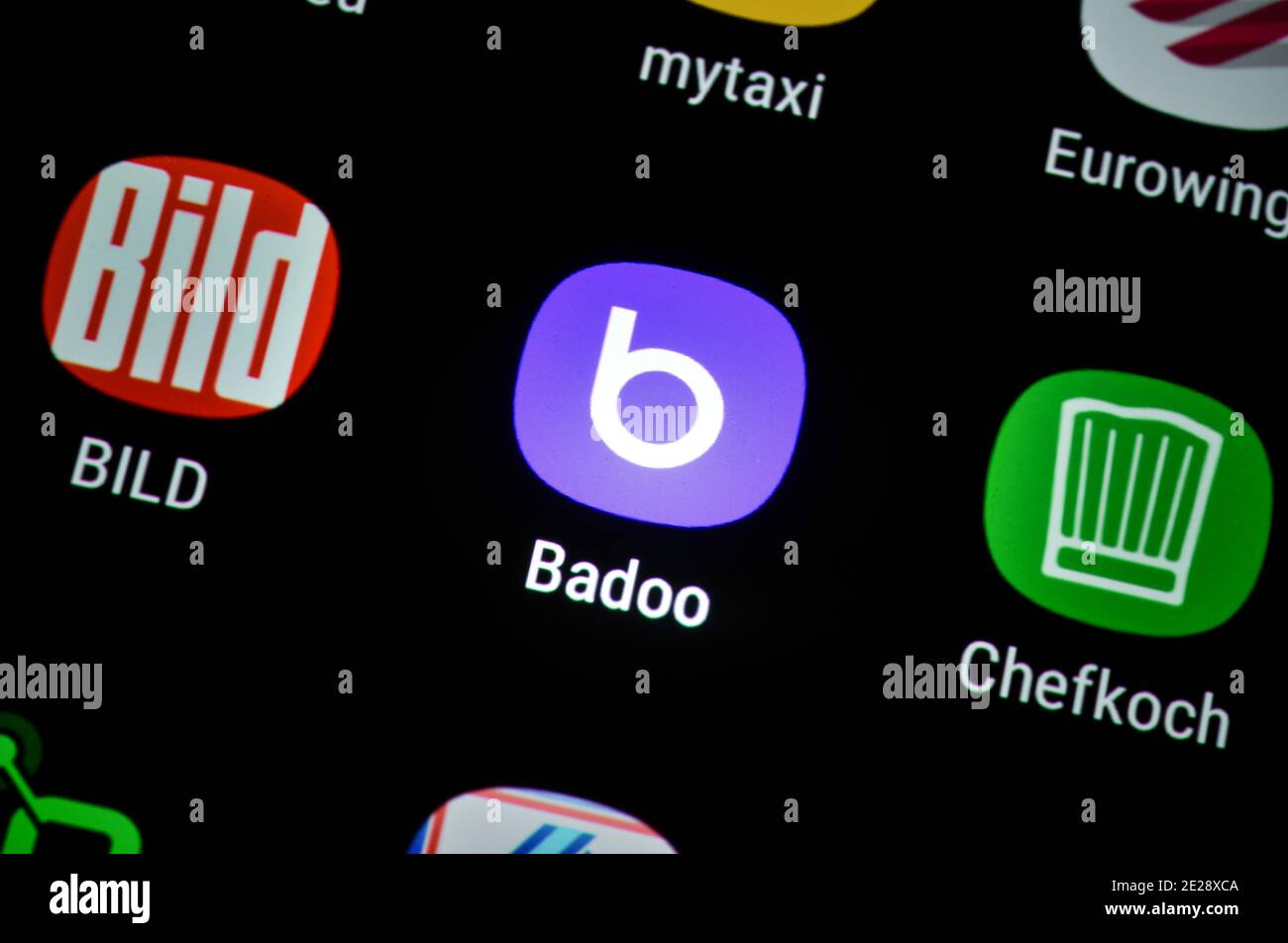 Smartphone, Display, App, Badoo Stock Photo