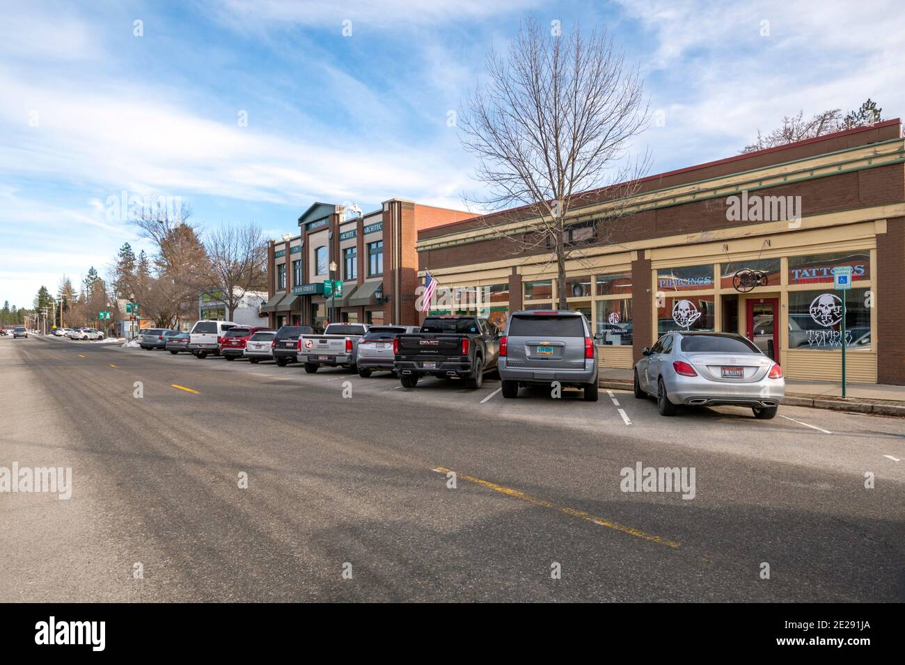 The main street of Rathdrum, Idaho, in the northwest of the USA Stock Photo