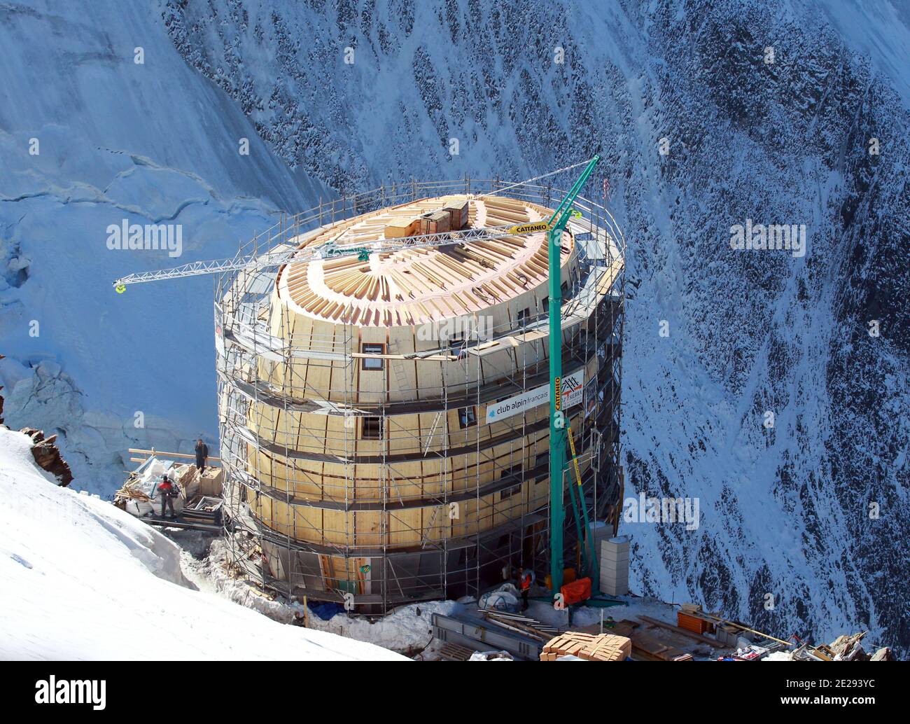 A view of the new 'Refuge du Gouter' in the French Alps, near St. Gervais,  France on September 28, 2011. The new mountain refuge is located at an  altitude of 3,815 meters (