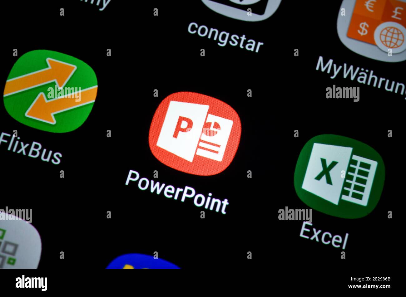 Smartphone, Display, App, Microsoft Powerpoint Stock Photo