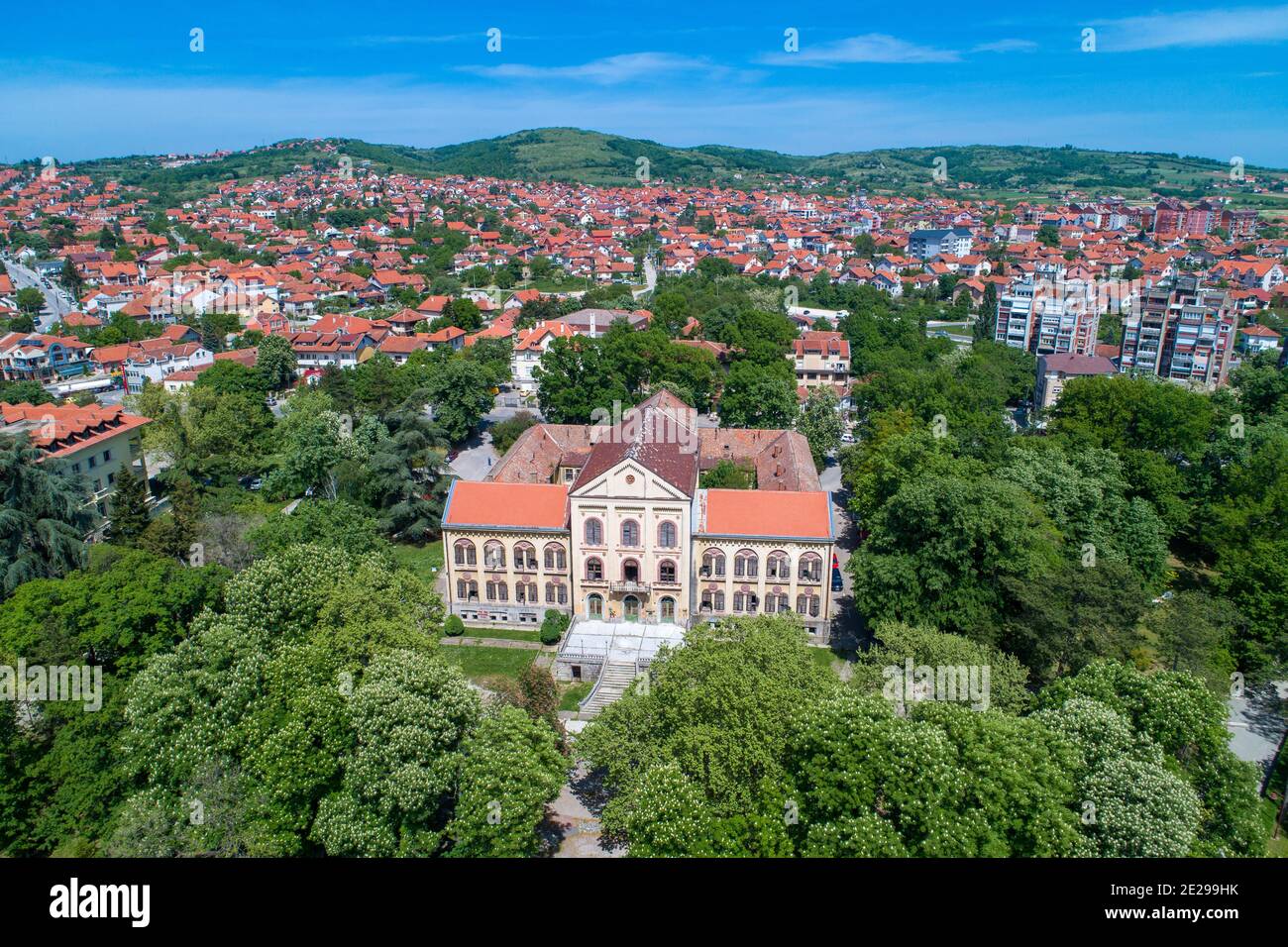 Aerial view of Arandjelovac, Park and castle in City in Sumadija, Central Serbia Stock Photo