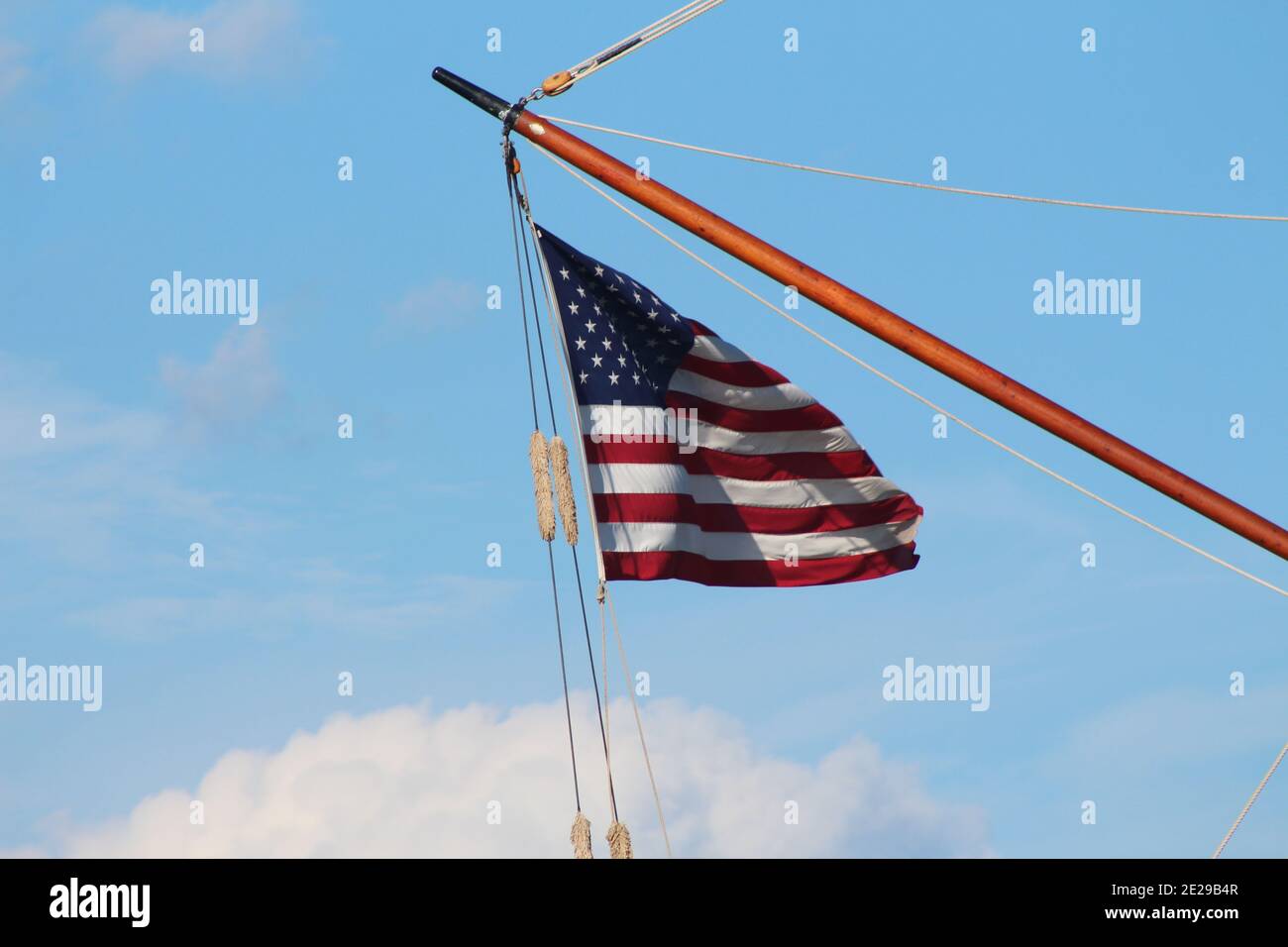 Waving American Flag on Boat Stock Photo