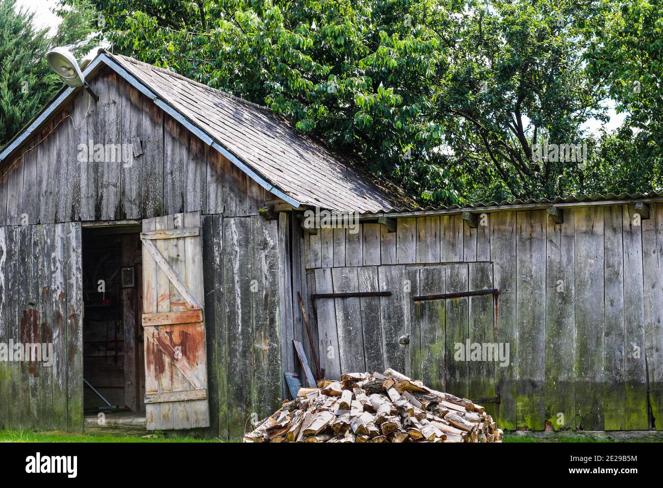 Wooden cottage surrounded by beautiful trees on a sunny day Stock Photo ...
