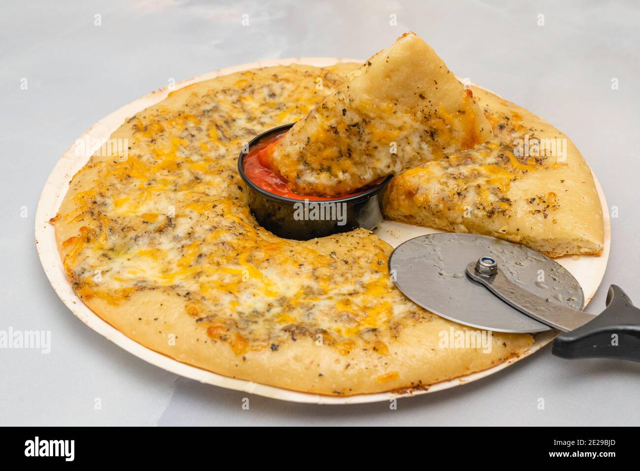 Classic cheesy bread topped with herb garlic spread, and cheese blend