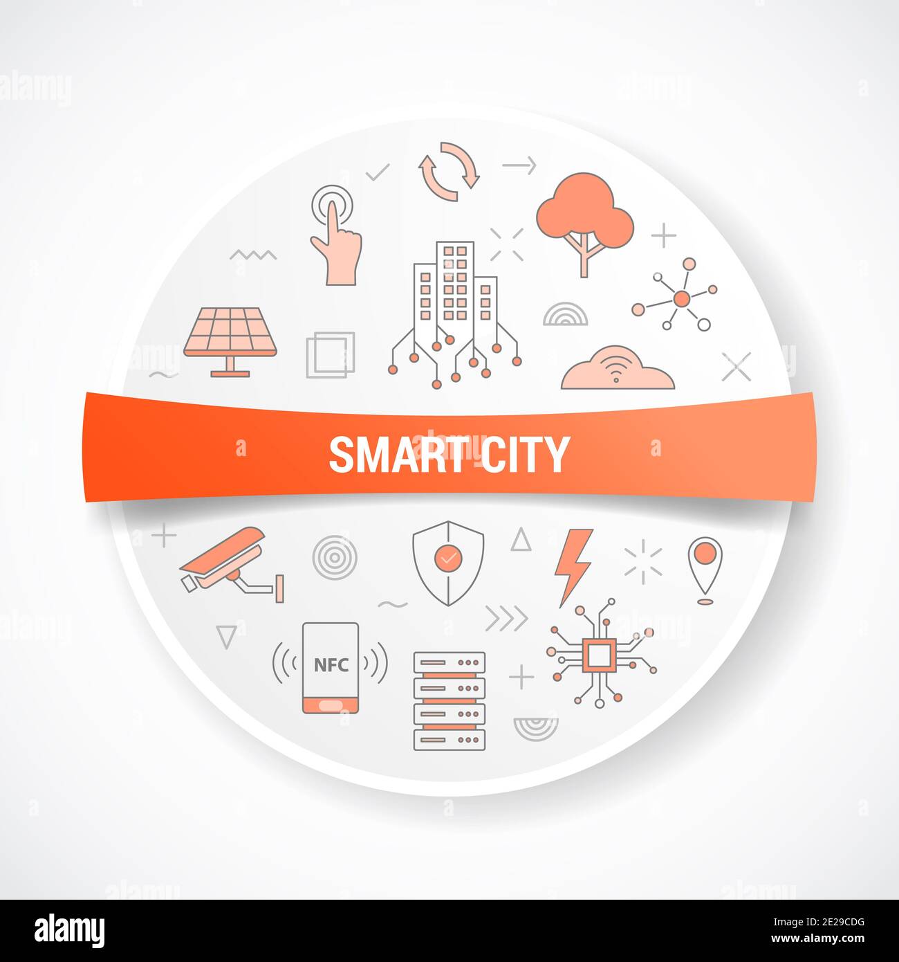 smart city with icon concept with round or circle shape vector ...