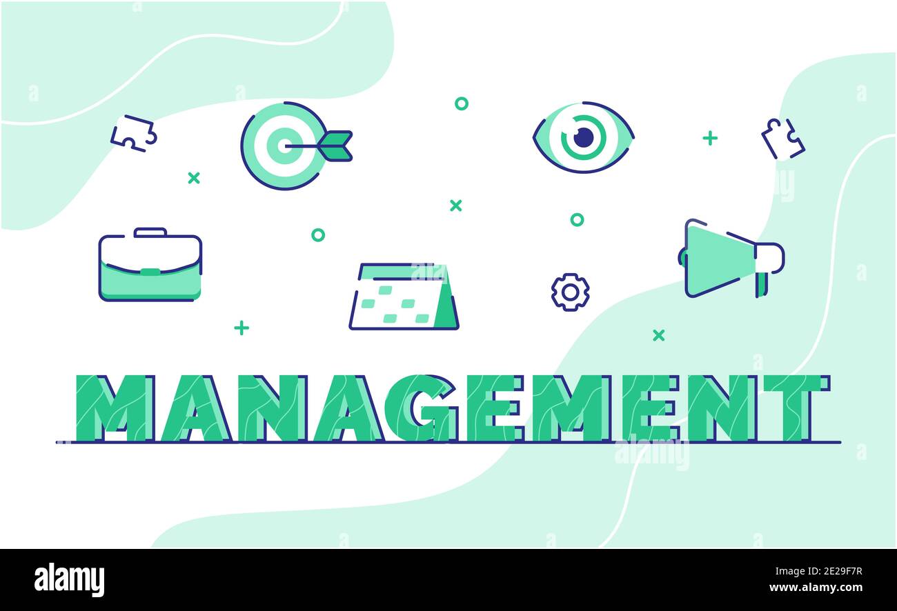 management typography word art background of icon suitcase target ...