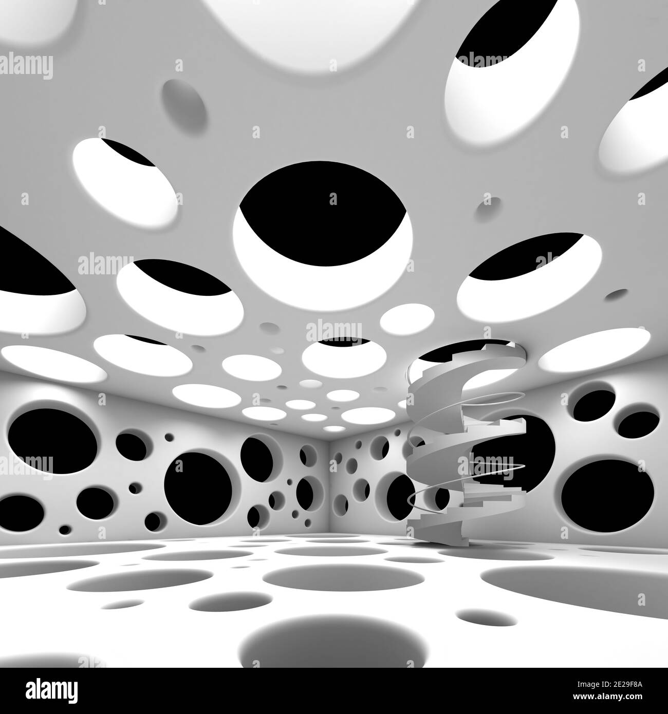 interior architecture project inspired in the shape of a Swiss cheese