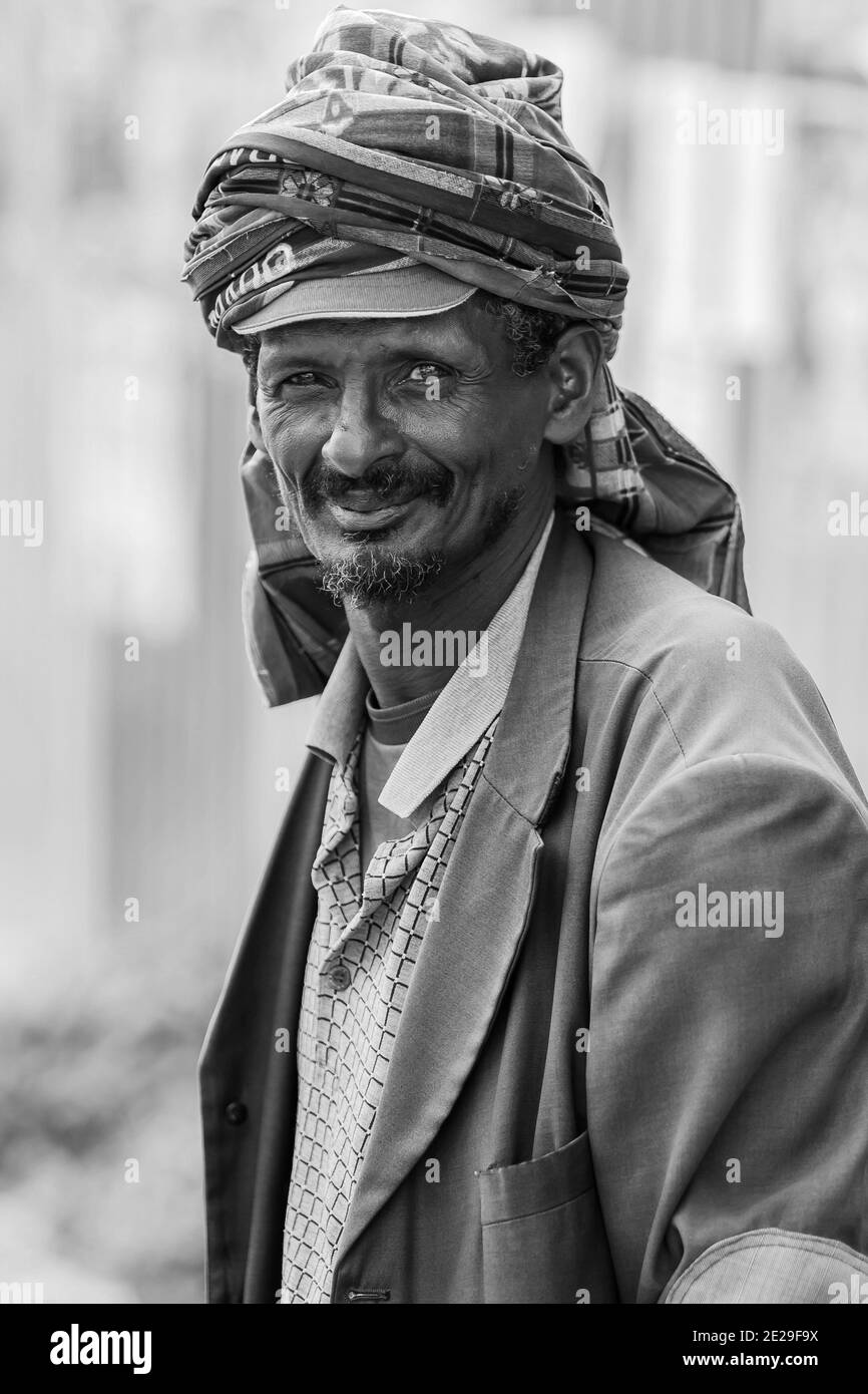 ADDIS ABABA, ETHIOPIA - Jan 05, 2021: Addis Ababa, Ethiopia, January 27, 2014, Old Arabic man smiling at camera Stock Photo