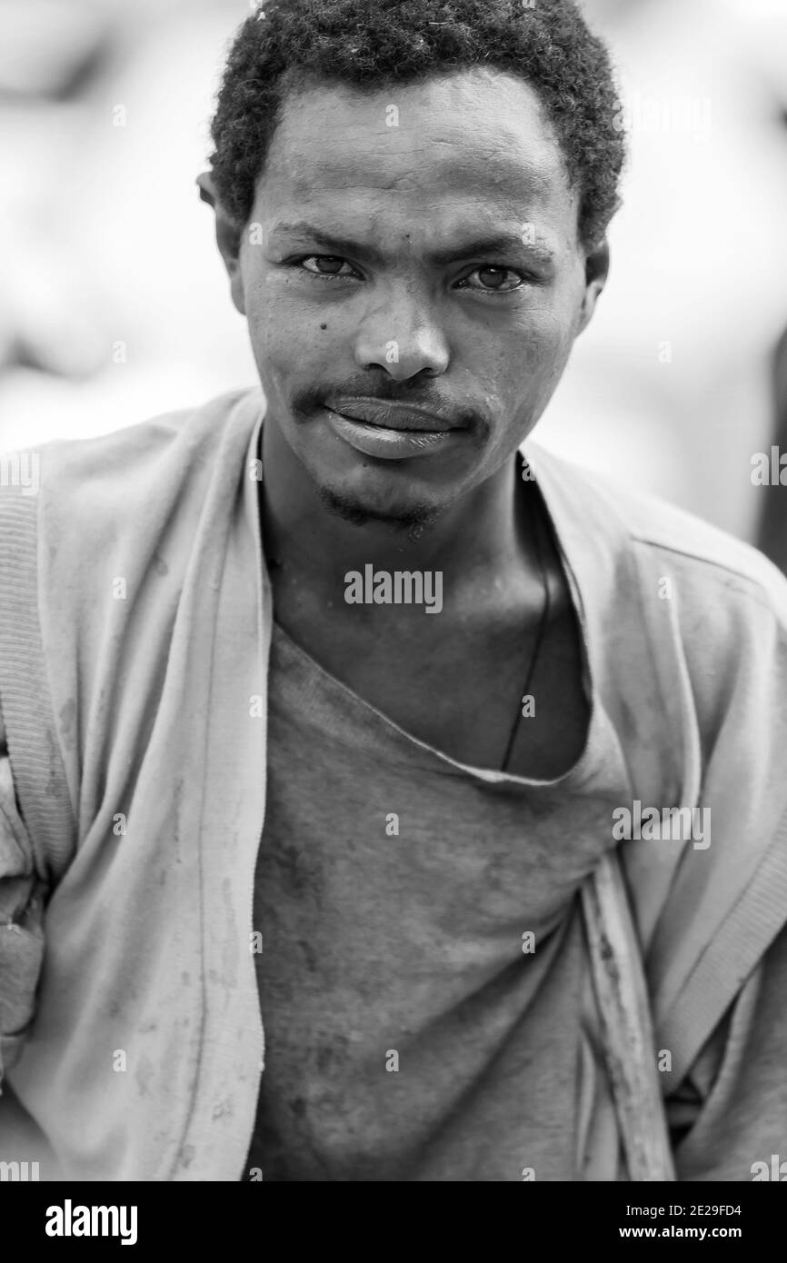 ADDIS ABABA, ETHIOPIA - Jan 05, 2021: Addis Ababa, Ethiopia, January 27, 2014, Man posing for a photo on the street Stock Photo