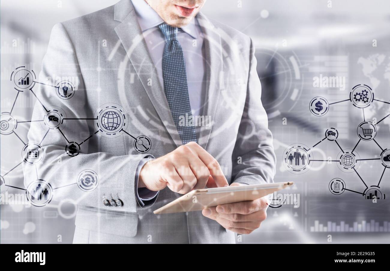 Business intelligence. Financial dashboard with key performance indicators Stock Photo