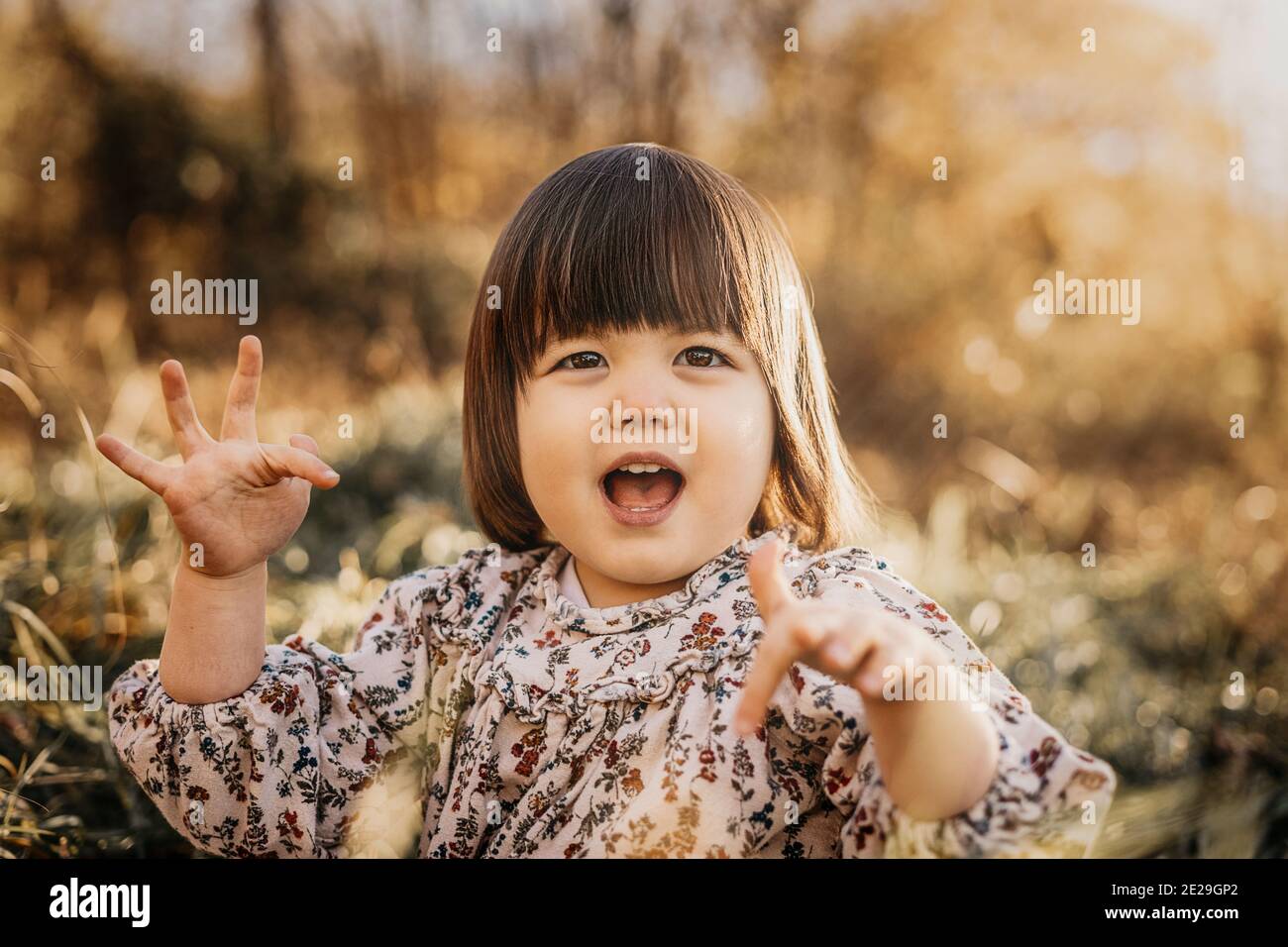 head shot of baby outdoors Stock Photo