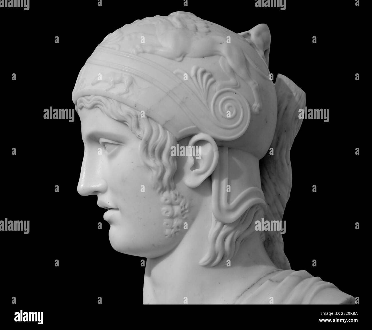 Ancient roman statue. Head and shoulders detail of the man sculpture