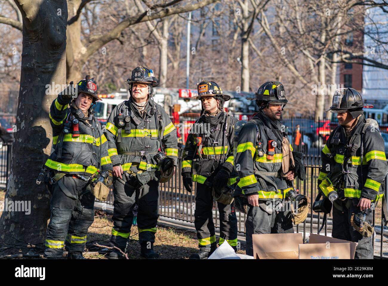 Bronx, United States. 12th Jan, 2021. FDNY Battalion 18 Chief holds a press  conference. New York City Fire Department responds to a fire in a  residential building in The Bronx. Eleven people
