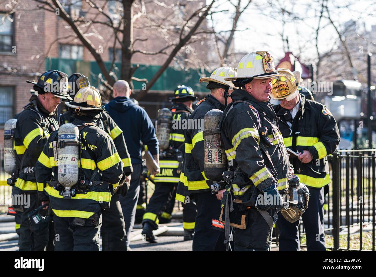 Bronx, United States. 12th Jan, 2021. FDNY Battalion 18 Chief holds a press  conference. New York City Fire Department responds to a fire in a  residential building in The Bronx. Eleven people