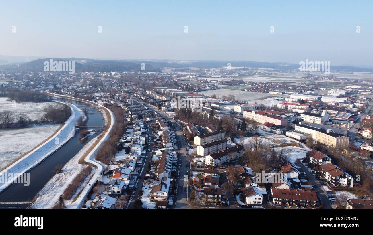 Bruckmühl, Germany: Aerial view on the community Stock Photo