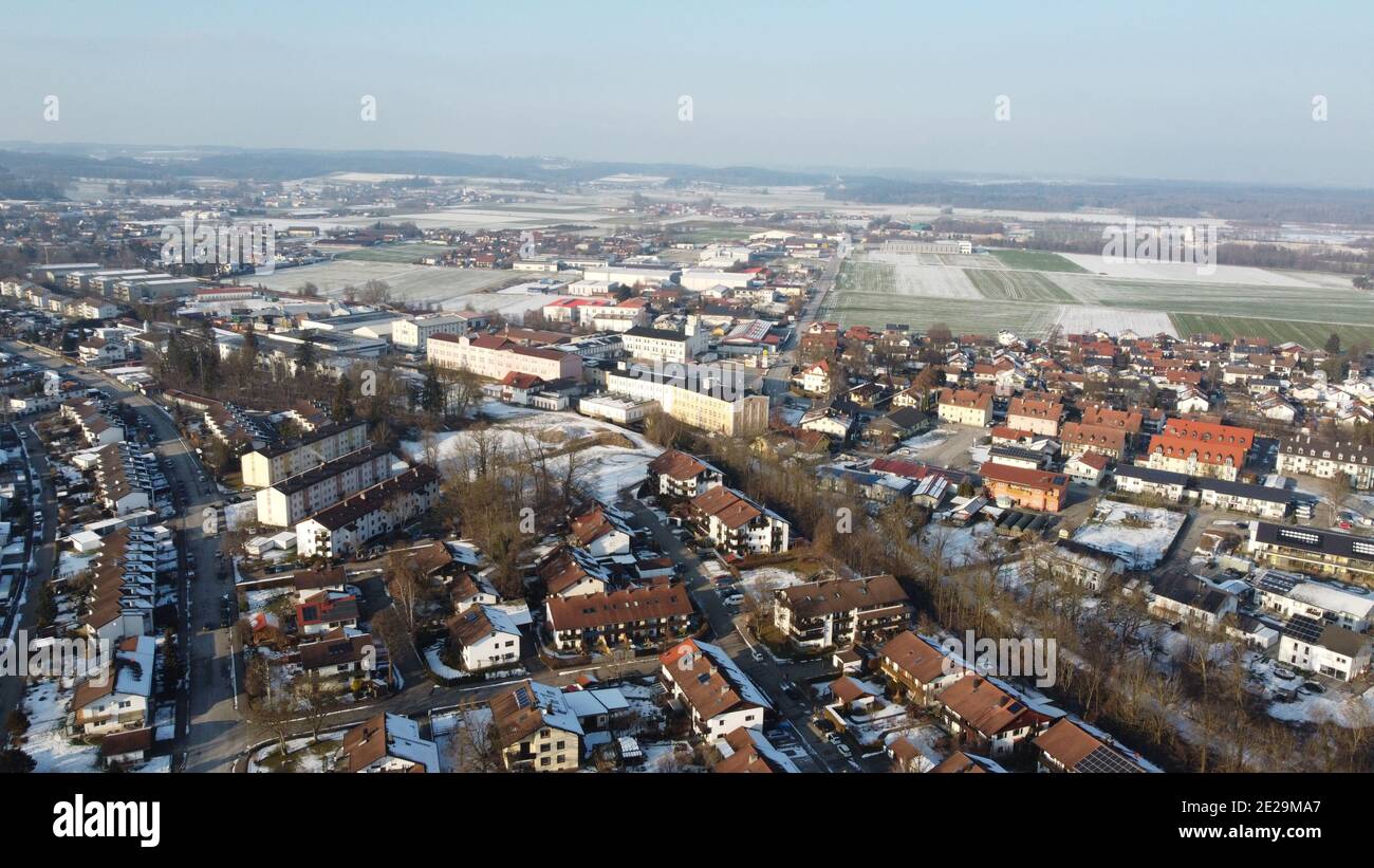 Bruckmühl, Germany: Aerial view on the community Stock Photo