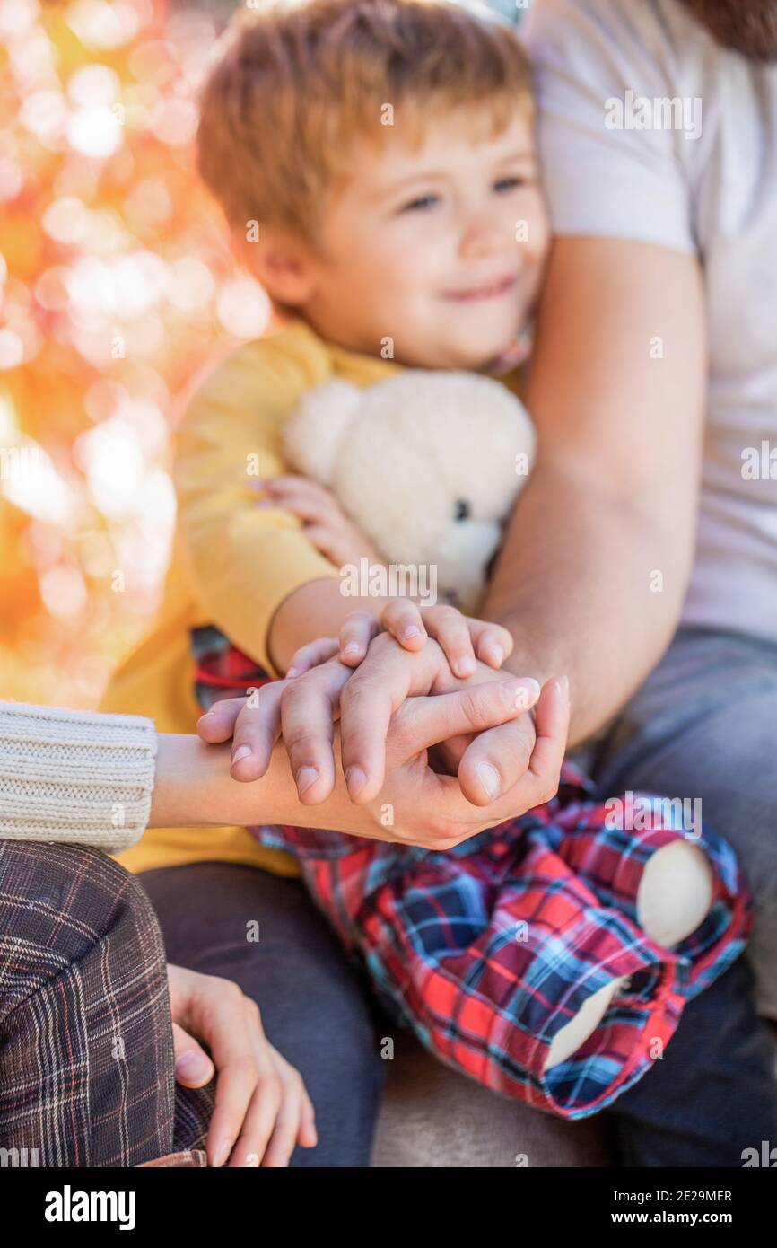 Hands Of Father Mother Keep Hand Little Baby Parents Hold The Baby Hands Closeup Of Baby Hand Into Parents Hands Concept Of Unity Support Stock Photo Alamy