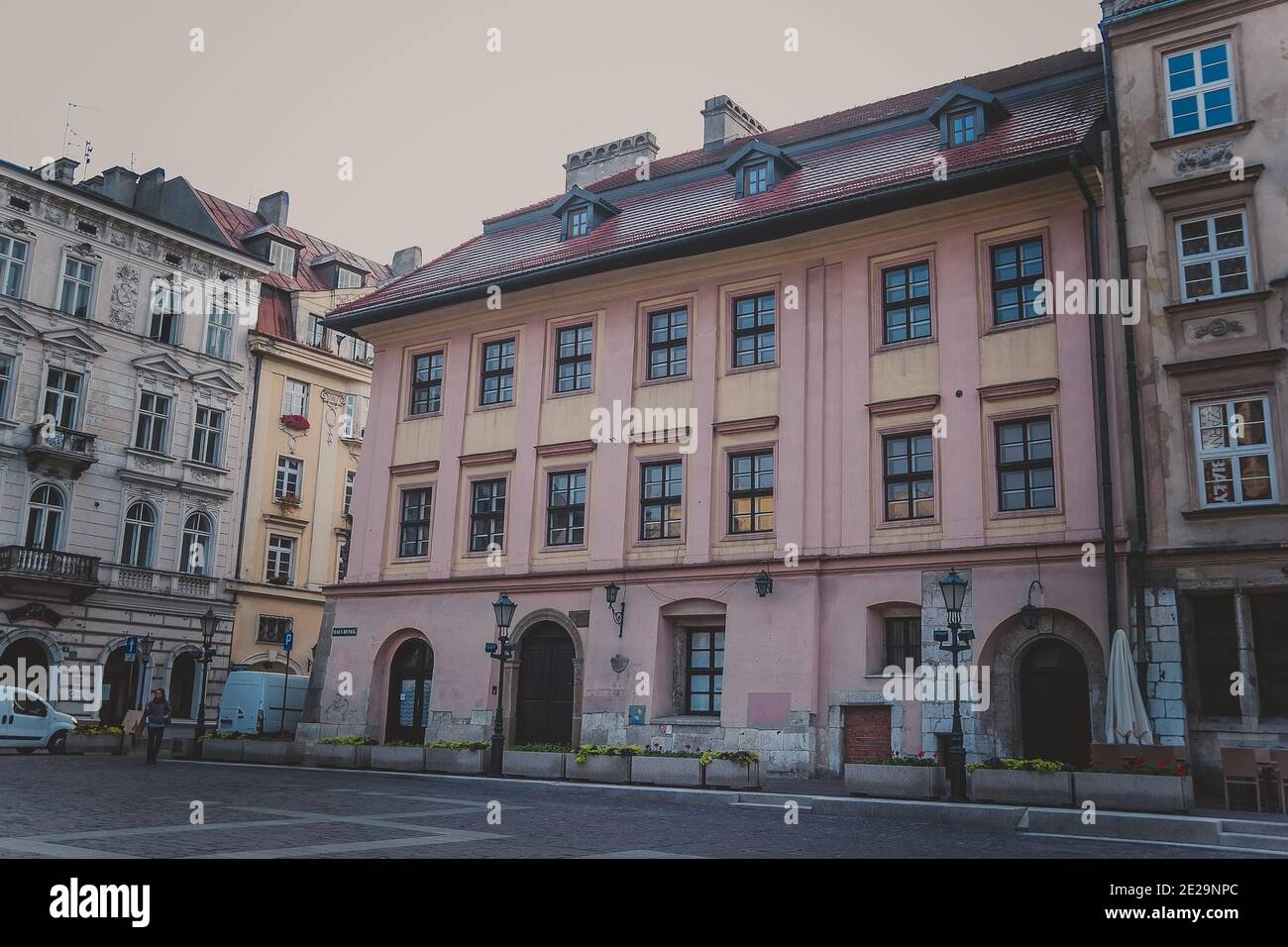 Street with historical houses in Krakow old town, Poland Stock Photo
