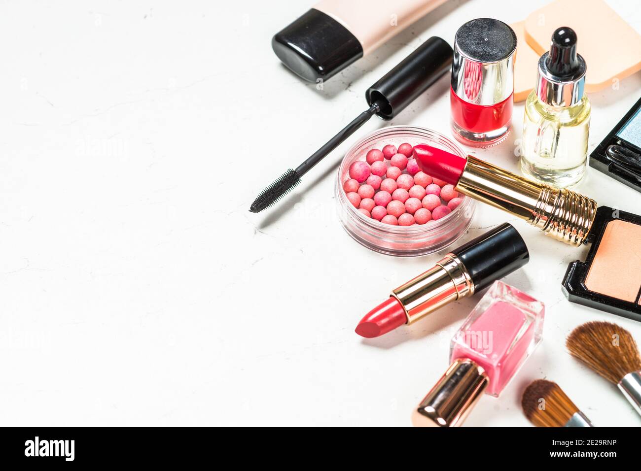 Makeup professional cosmetics on white background. Stock Photo