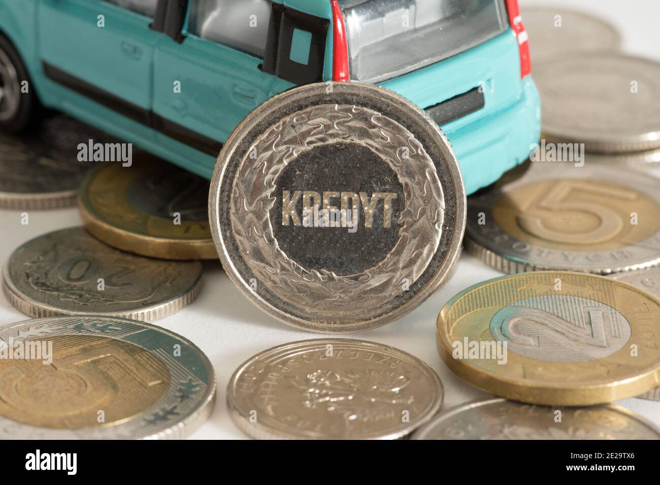 Money Polish zloty PLN and a loan for a car Stock Photo