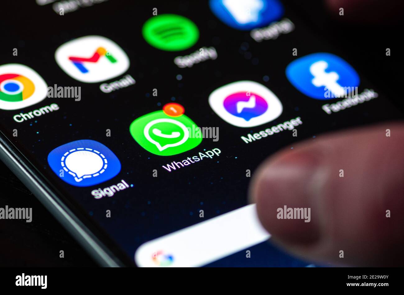 Icon of WhatsApp and other social media communication apps on a Samsung  Galaxy smartphone's touchscreen Stock Photo - Alamy